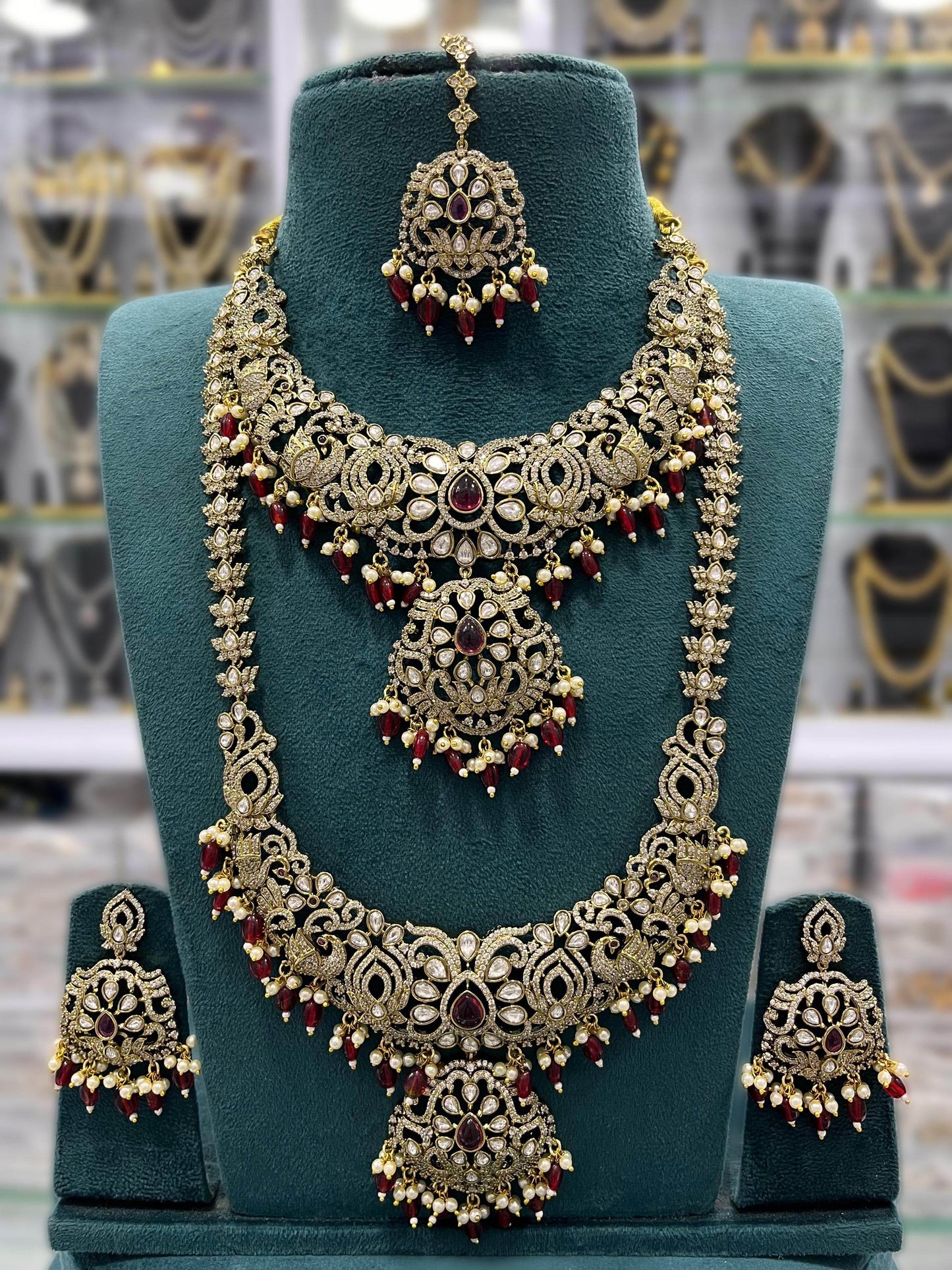 Victorian Polish with AD Stones Bridal Combo - Nakshatra Jewels