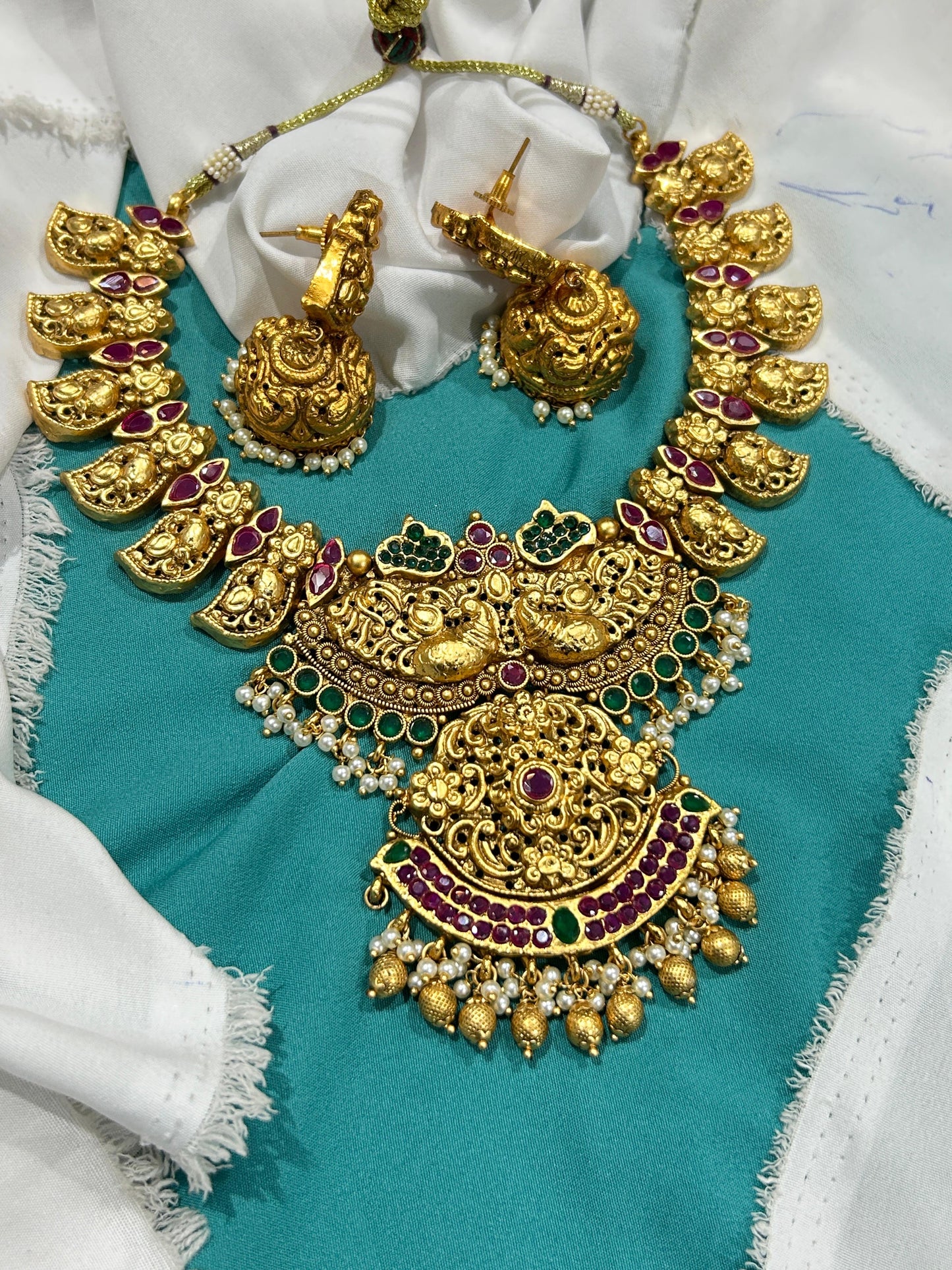 Nakshi Work with Kempu Stones Bridal Necklace