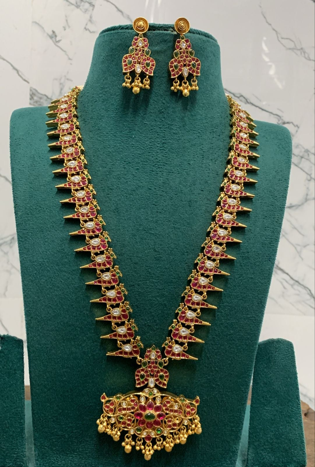 Nakshi Work with Kempu Stones Two Sided Haram