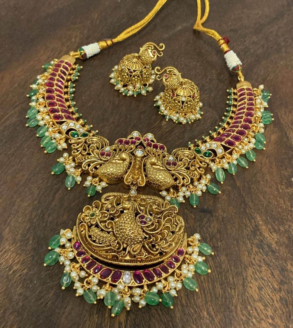 Nagasi Work with Kempu Stones Necklace - Nakshatra Jewels