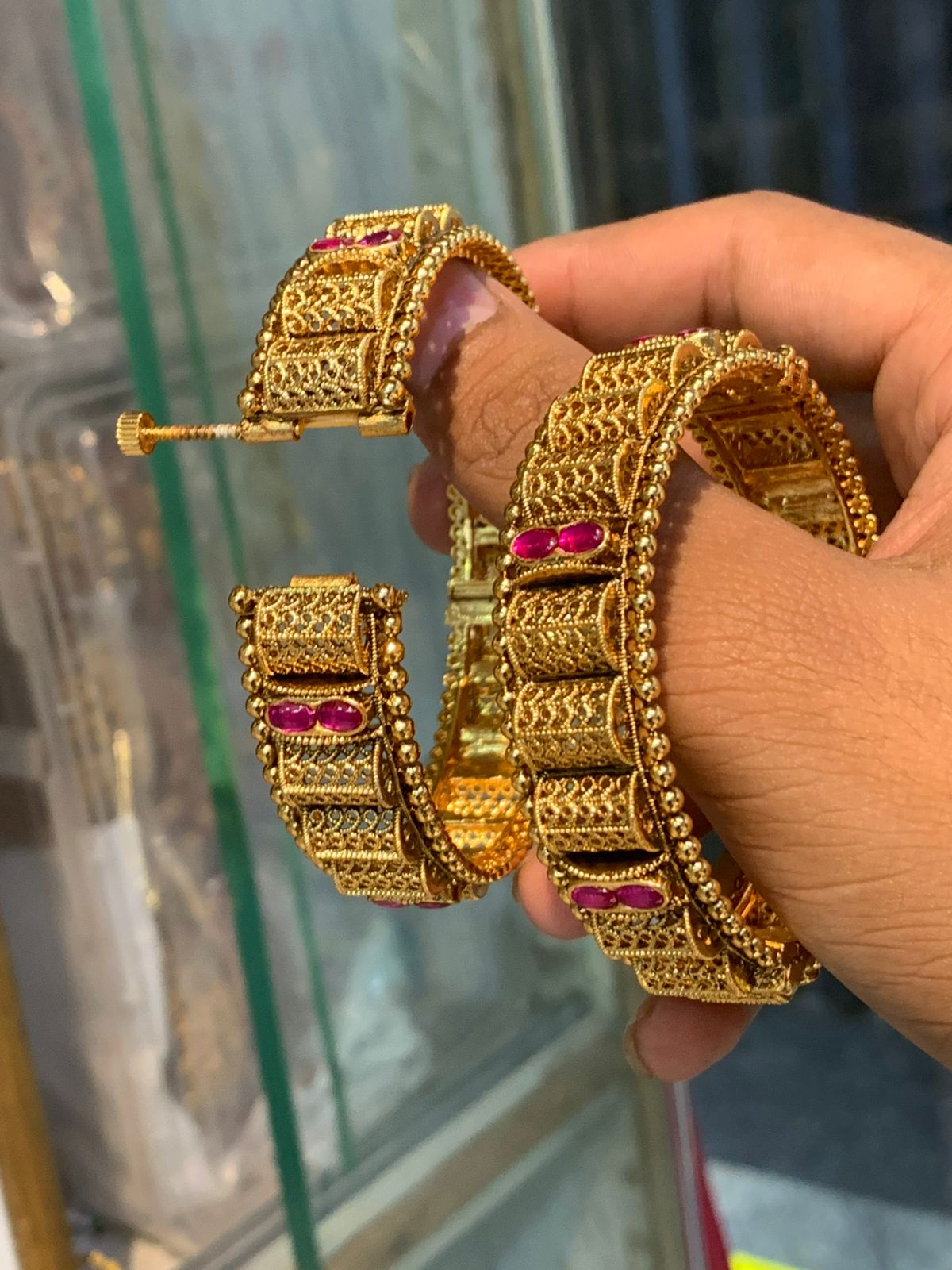 Premium Matt with Kundan Stones Openable Bangles