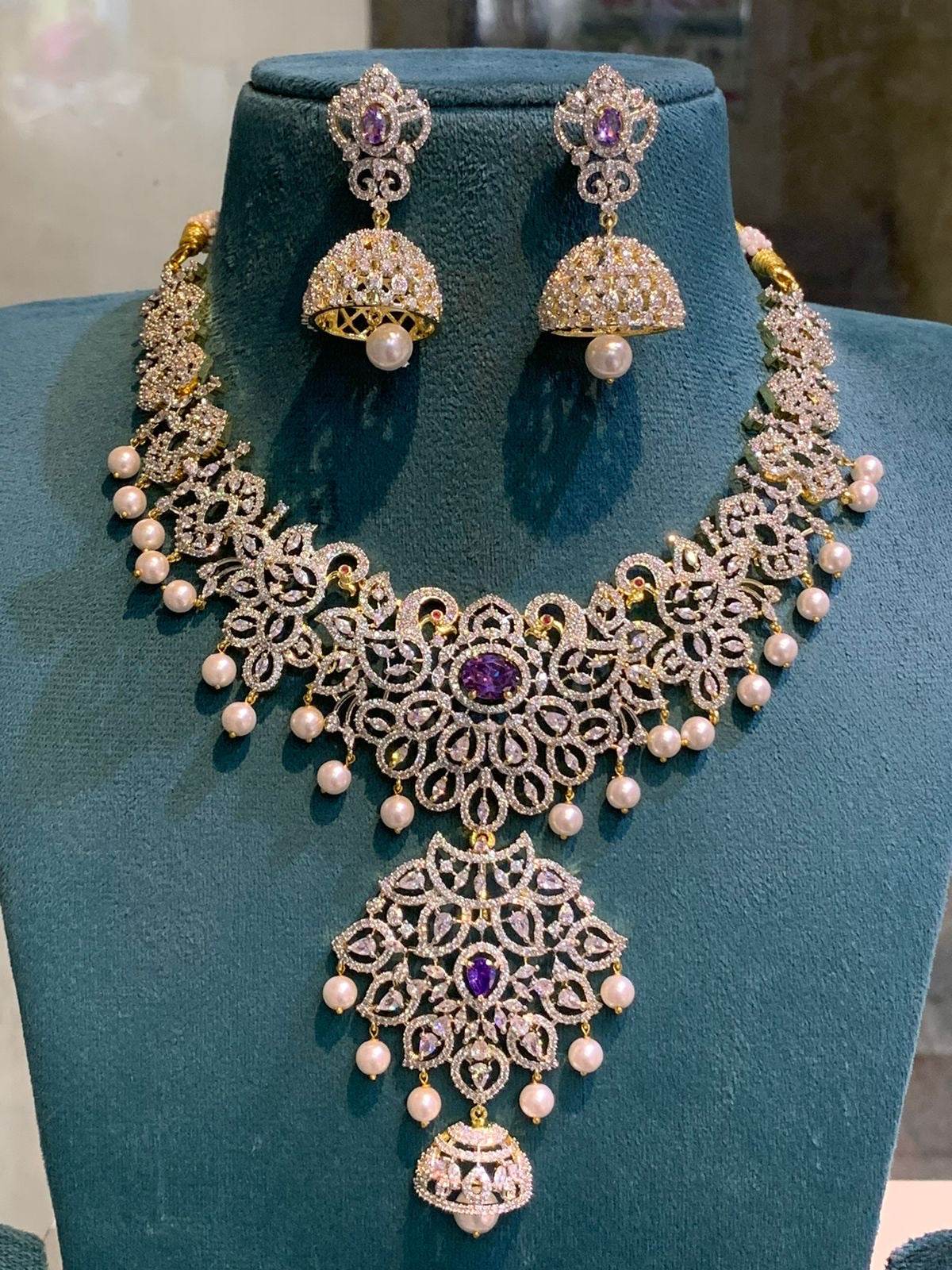 American Diamond Stones Bridal Necklace - Nakshatra Jewels