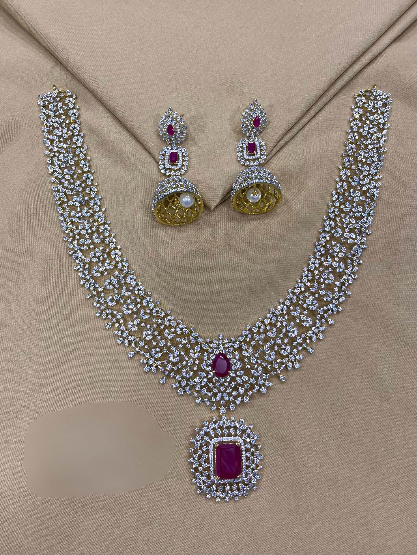 American Diamond Stones Bridal Haram - Nakshatra Jewels