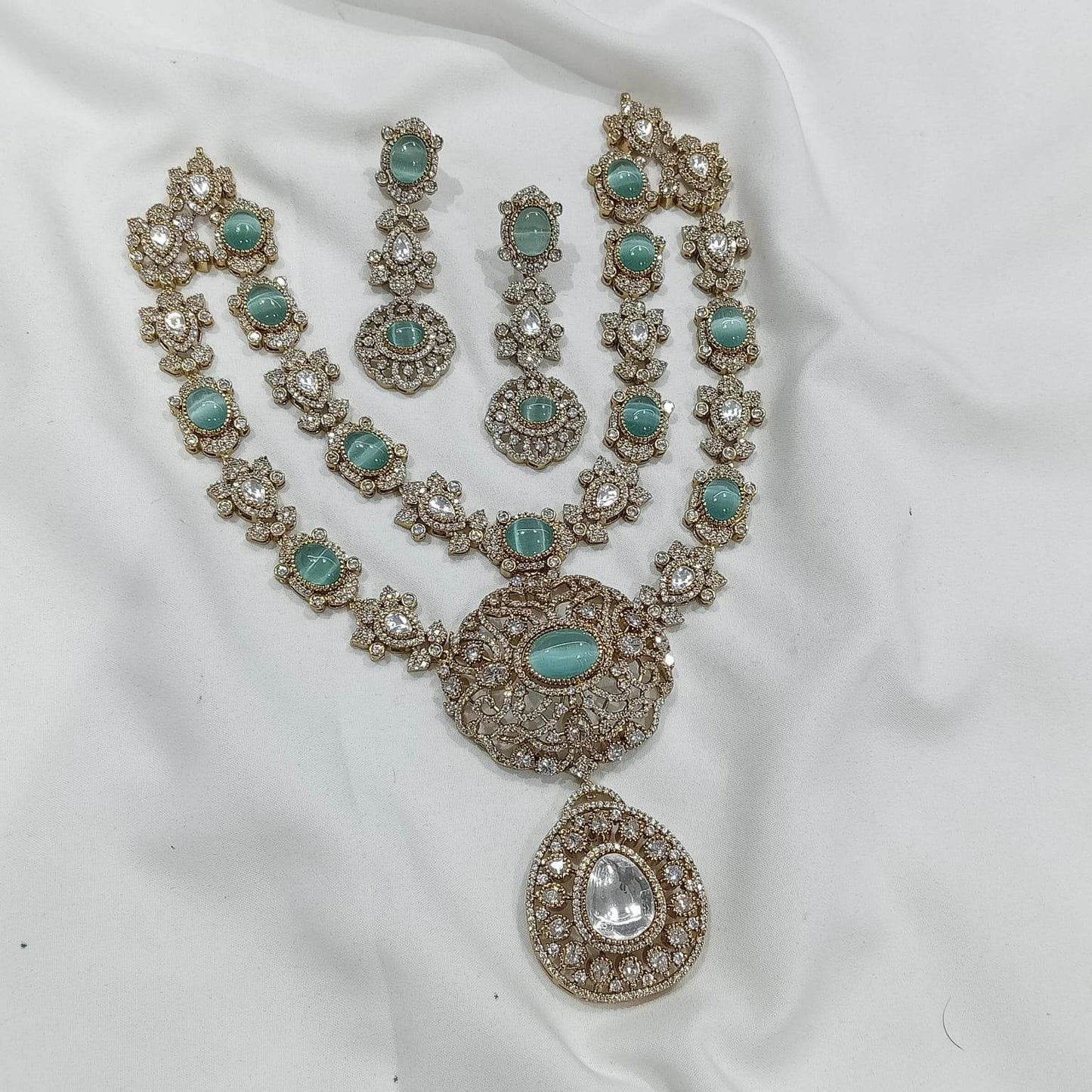 Victorian Polish with Moissanite & AD Stones Bridal Necklace - Nakshatra Jewels