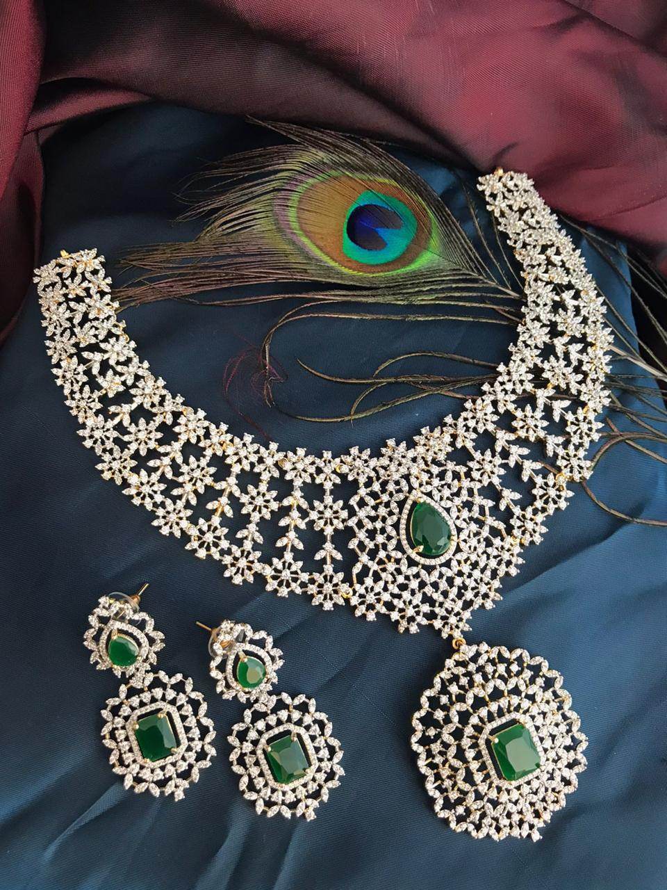 American Diamond Stones Bridal Haram - Nakshatra Jewels