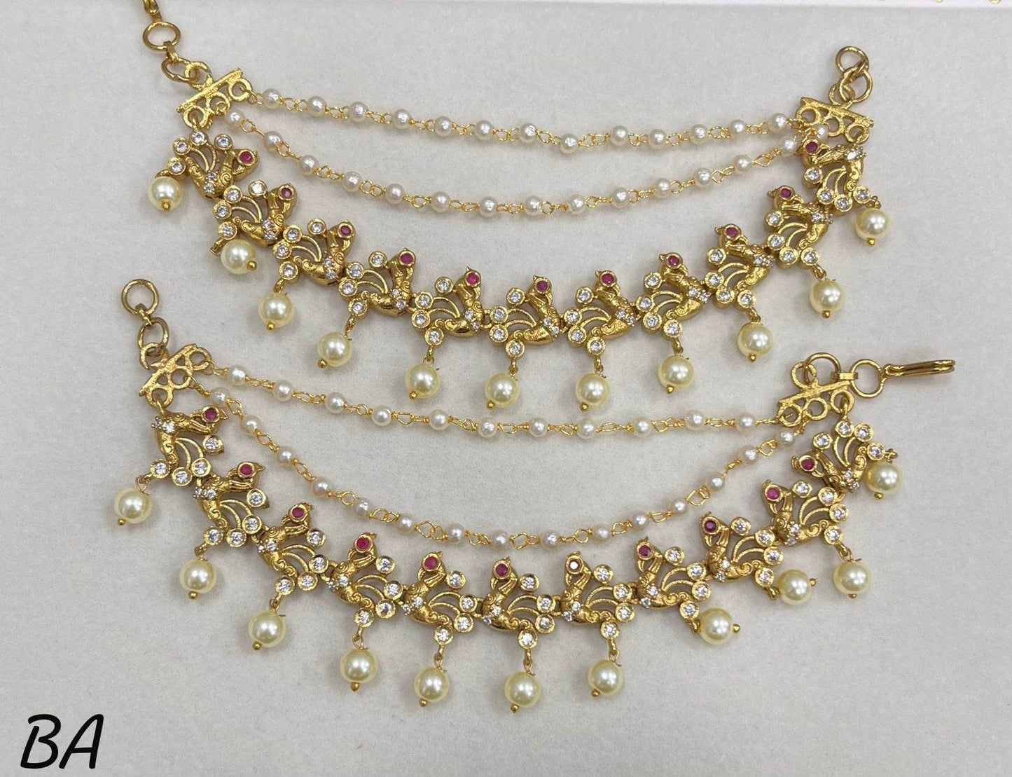 Premium Matt with Kempu Stones Ear Chains - Nakshatra Jewels