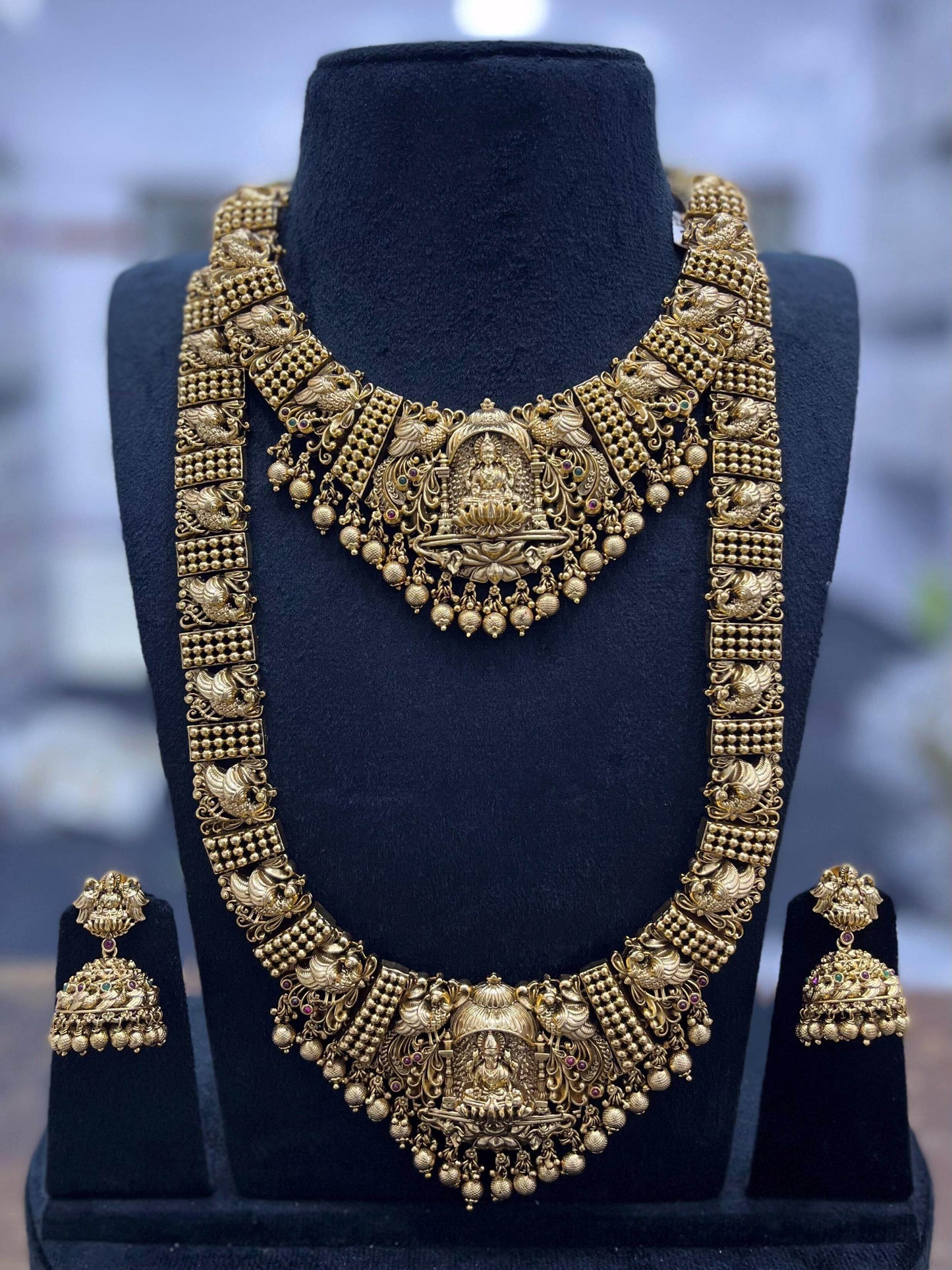 Nakshi Work with Kempu Stones Bridal Combo Set - Nakshatra Jewels