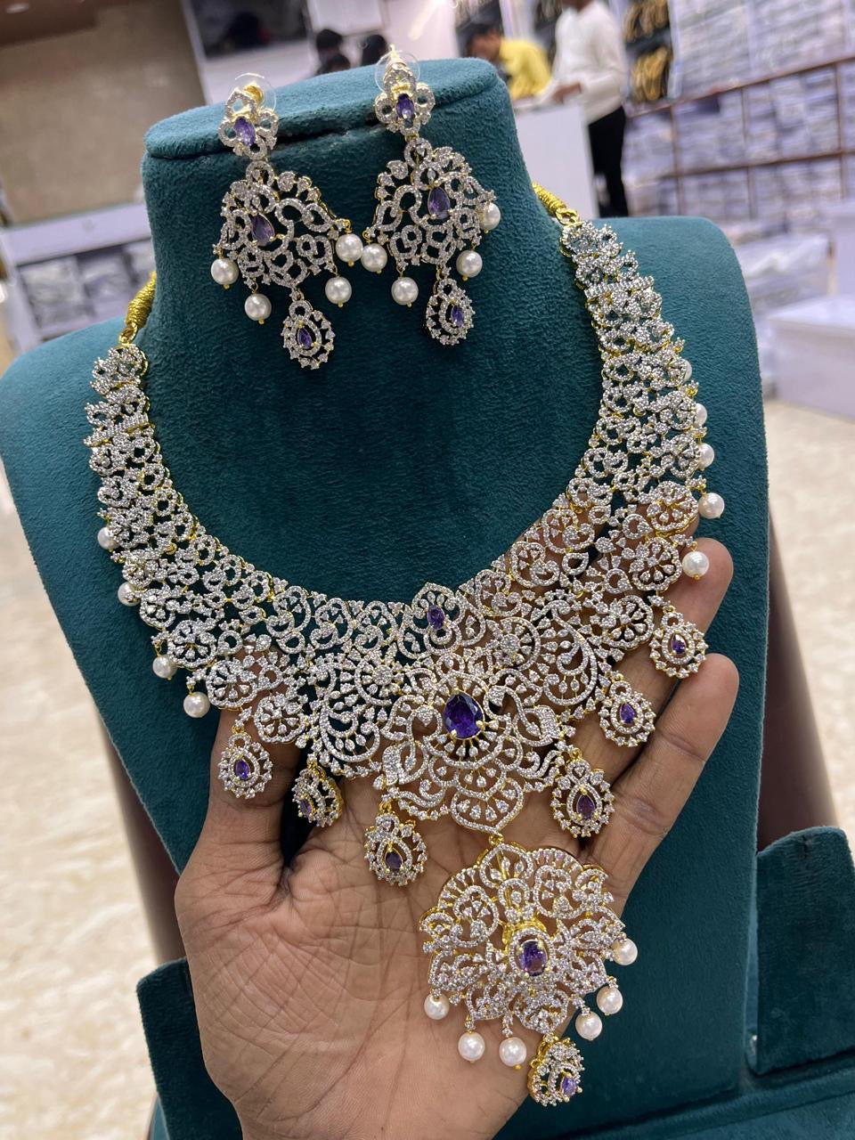 American Diamond Stones Grand Bridal Necklace