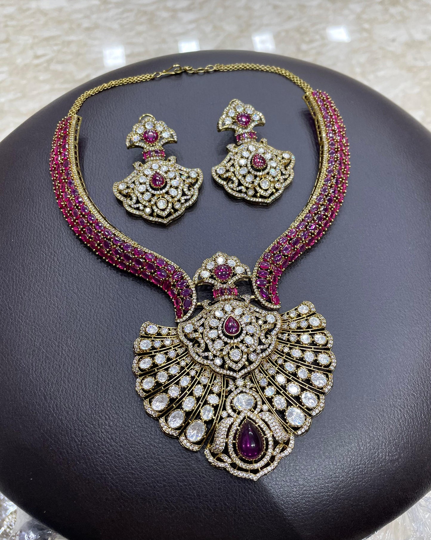 Victorian Polish AD and Mossianite Stones Bridal Necklace