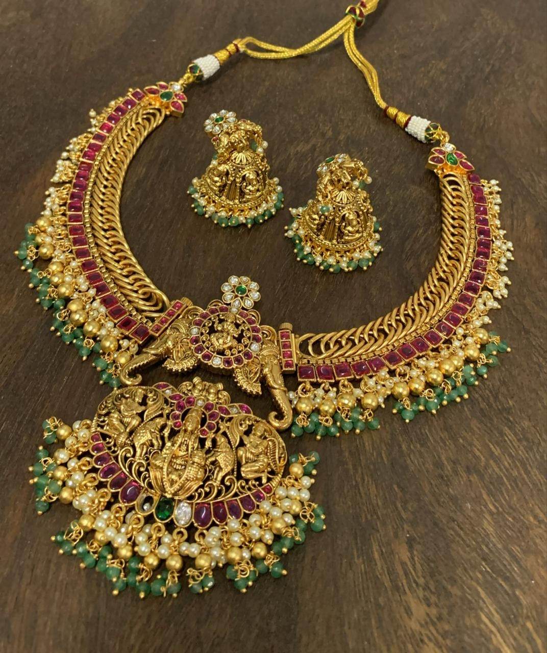 Nakshi Work with Jaadu Kundan Stones Bridal Necklace - Nakshatra Jewels