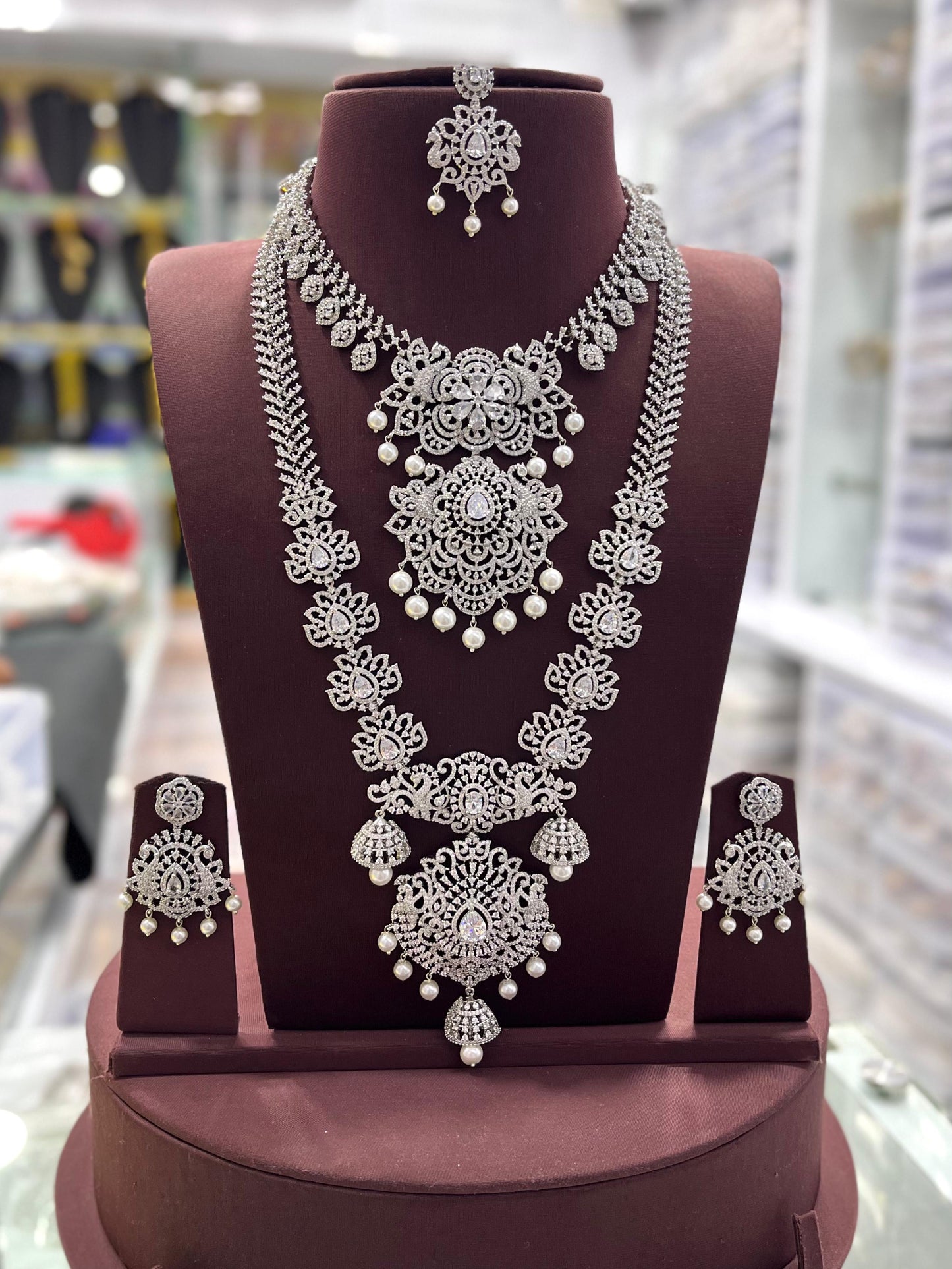 American Diamond Stones Bridal Combo (Silver Polish)