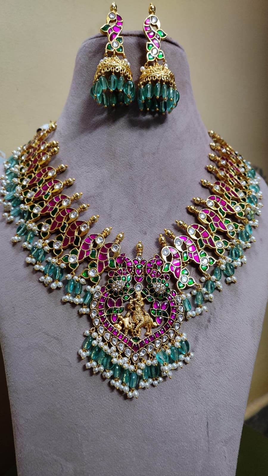 Jadau Kundan Stones Bridal Necklace (Gold Replica) - Nakshatra Jewels