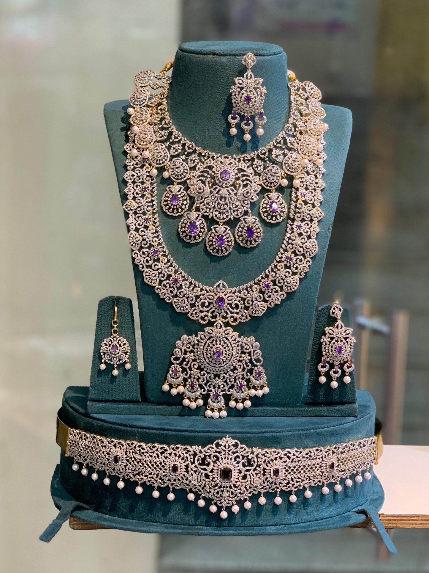 American Diamond Stones Bridal Combo Set - Nakshatra Jewels