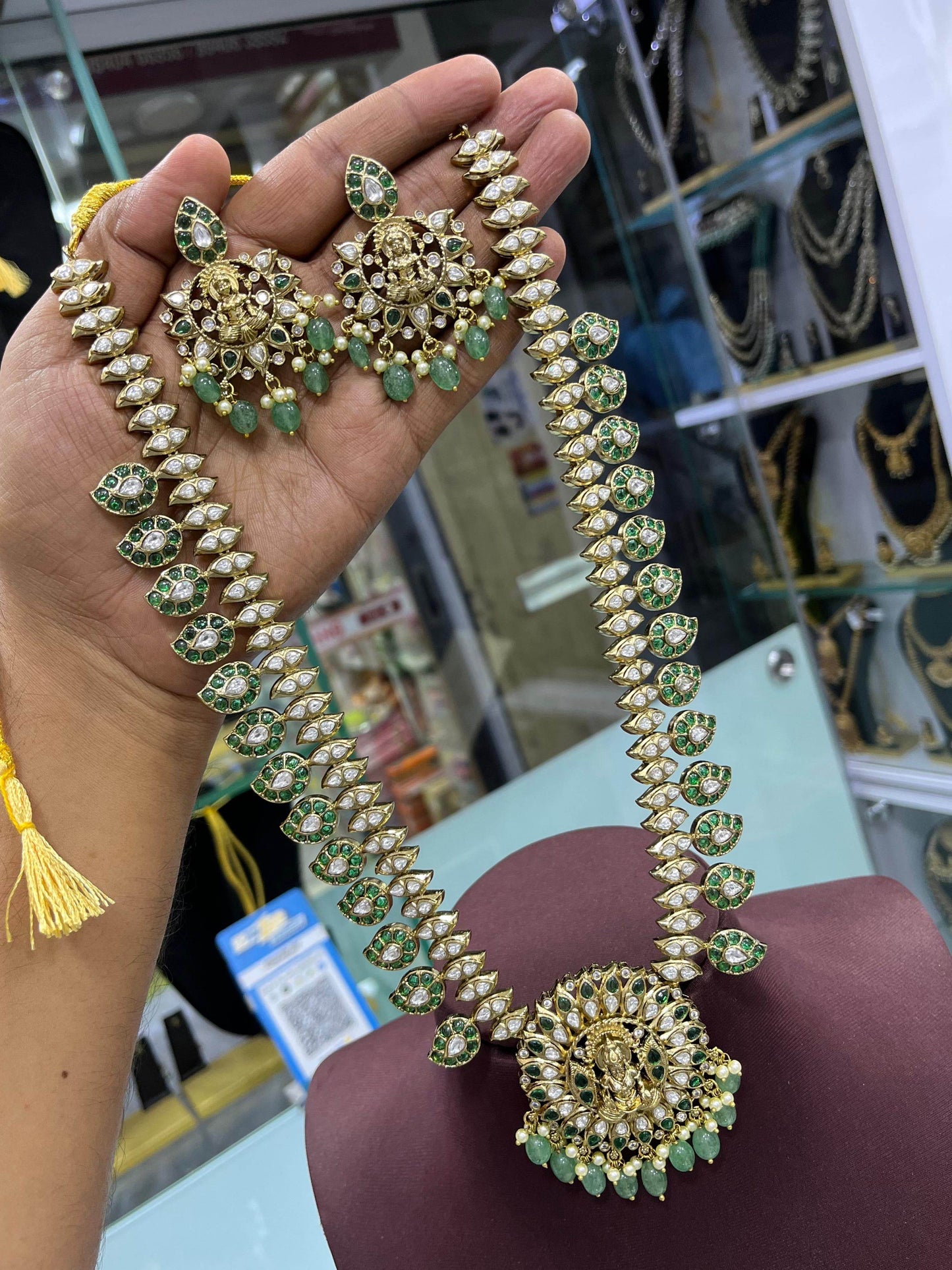 Nakshi Work with Kempu Stones Bridal Haram - Nakshatra Jewels