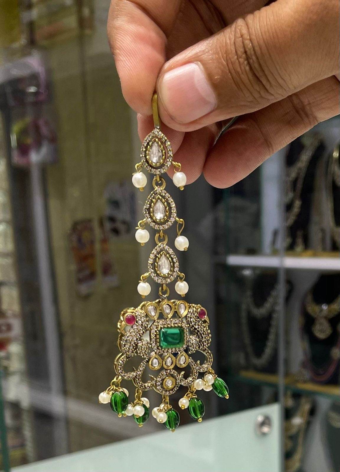 Victorian Polish with Moissanite Stones Tikka - Nakshatra Jewels