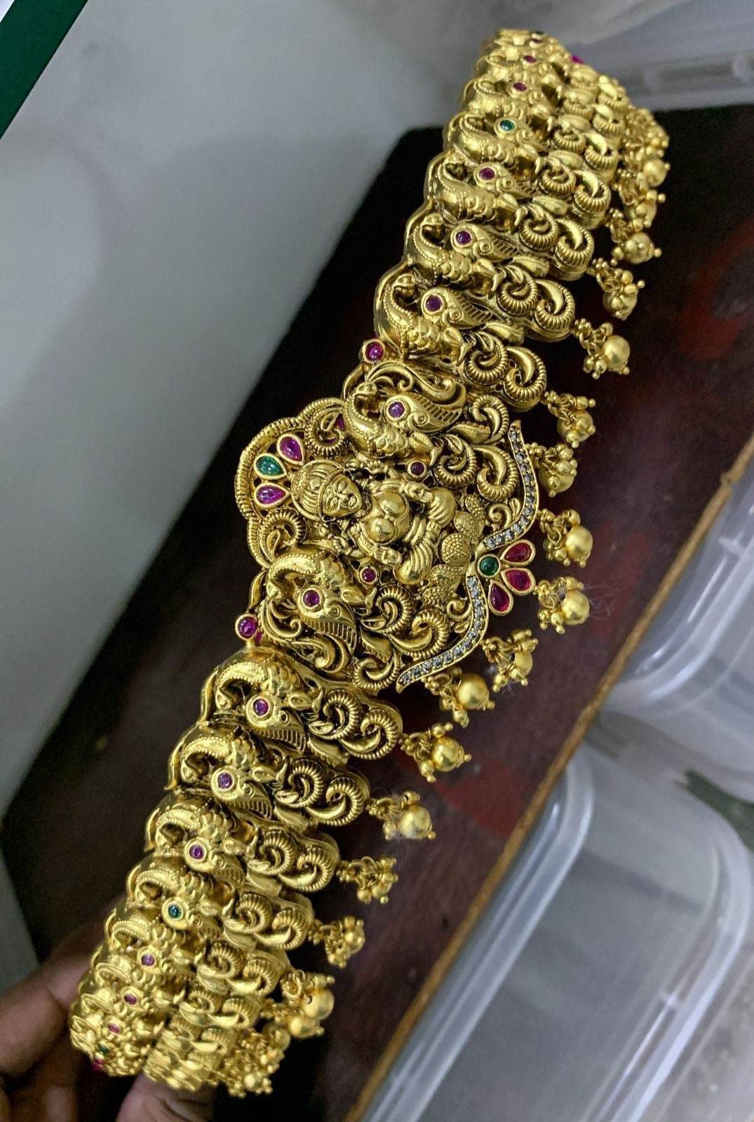 Nagasi work with AD and Kempu Stones Bridal Hip Belt - Nakshatra Jewels