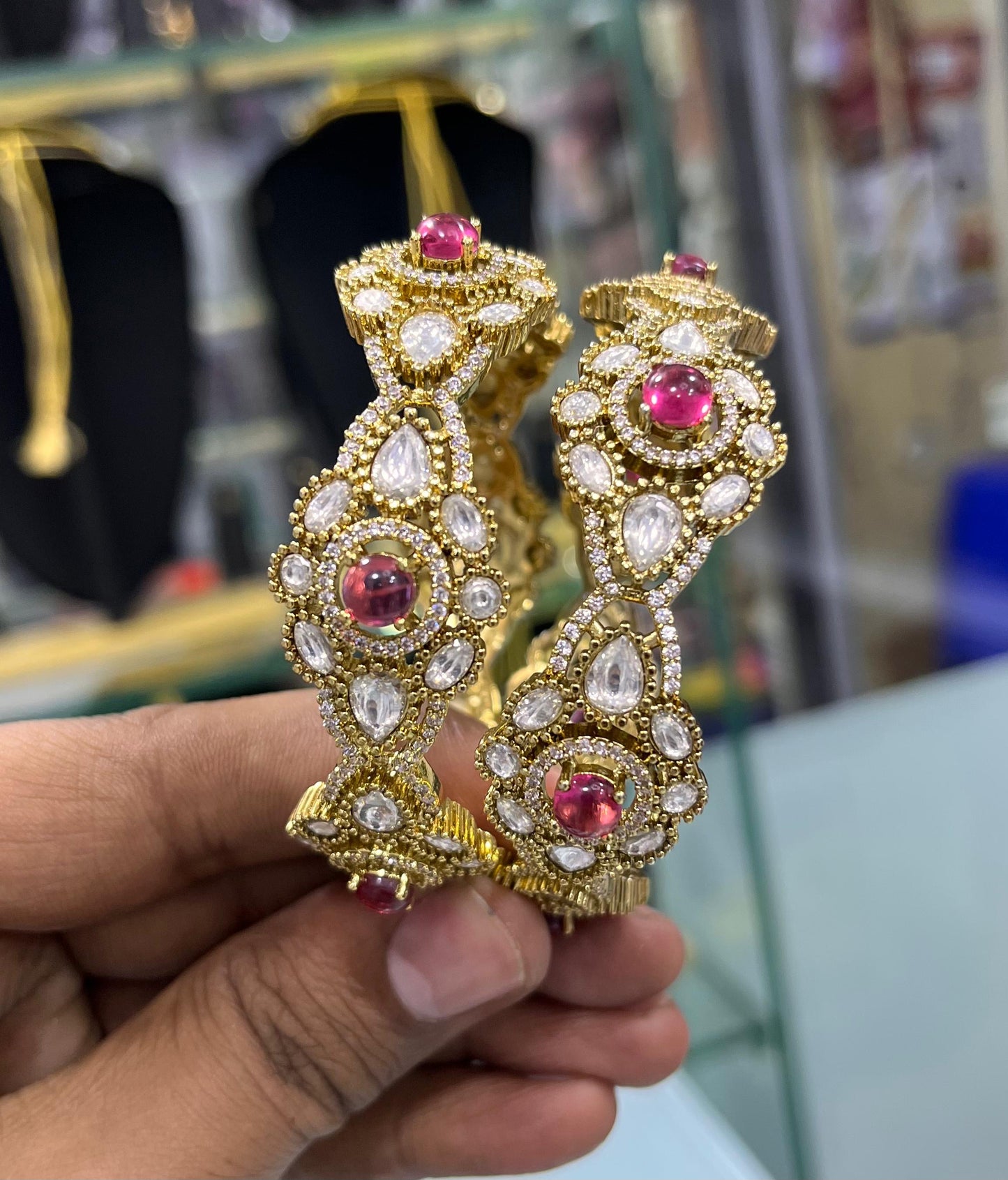 Victorian Polish with AD & Moissanite Stone Bangles