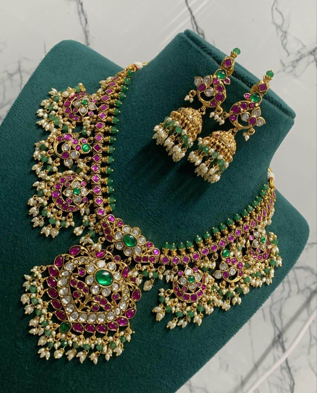 Jaadu Kundan Stones Whith Guttapusal Bridal Necklace - Nakshatra Jewels