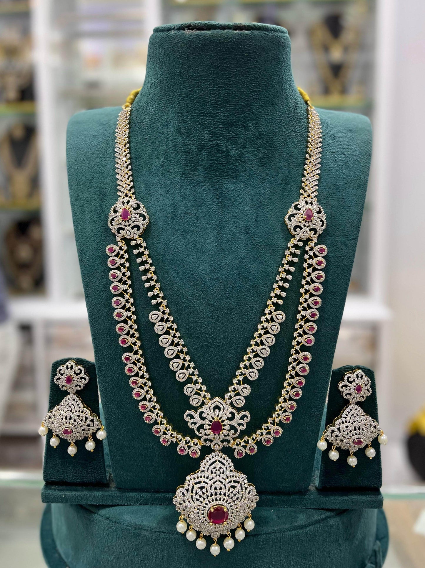 American Diamond Stones Bridal Layer Haram - Nakshatra Jewels