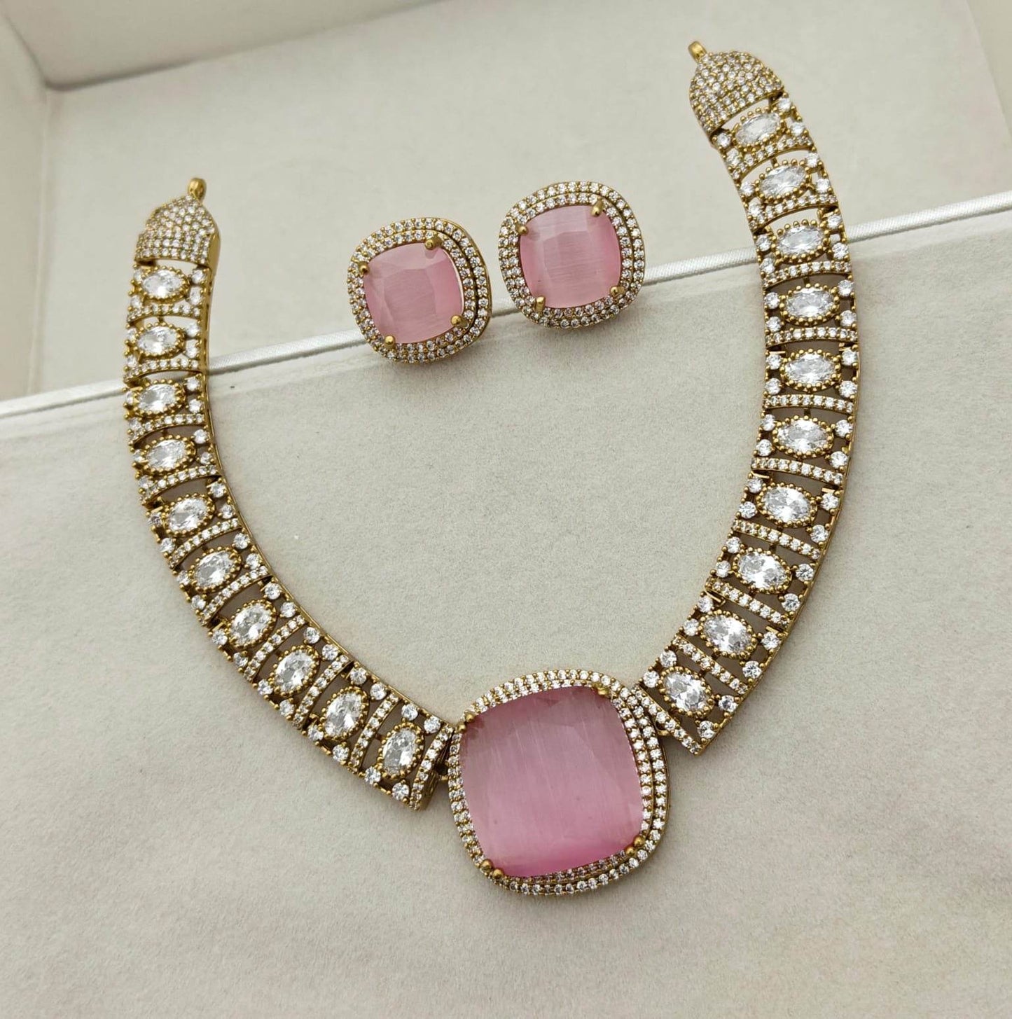 Victorian Polish with AD Stones Necklace - Nakshatra Jewels