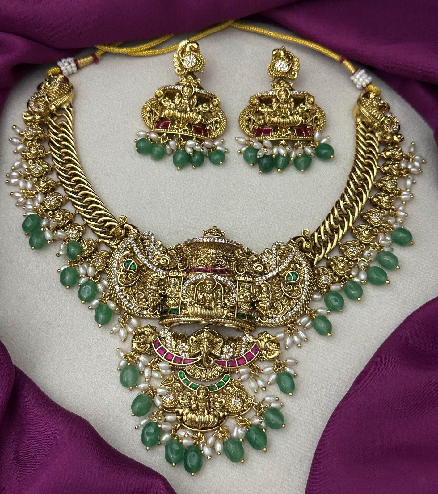 Nakshi Work with Kundan Stones Bridal Necklace - Nakshatra Jewels
