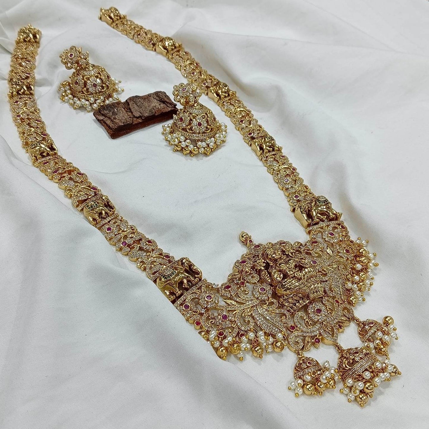 Nakshi work with AD Stones Bridal Haram - Nakshatra Jewels