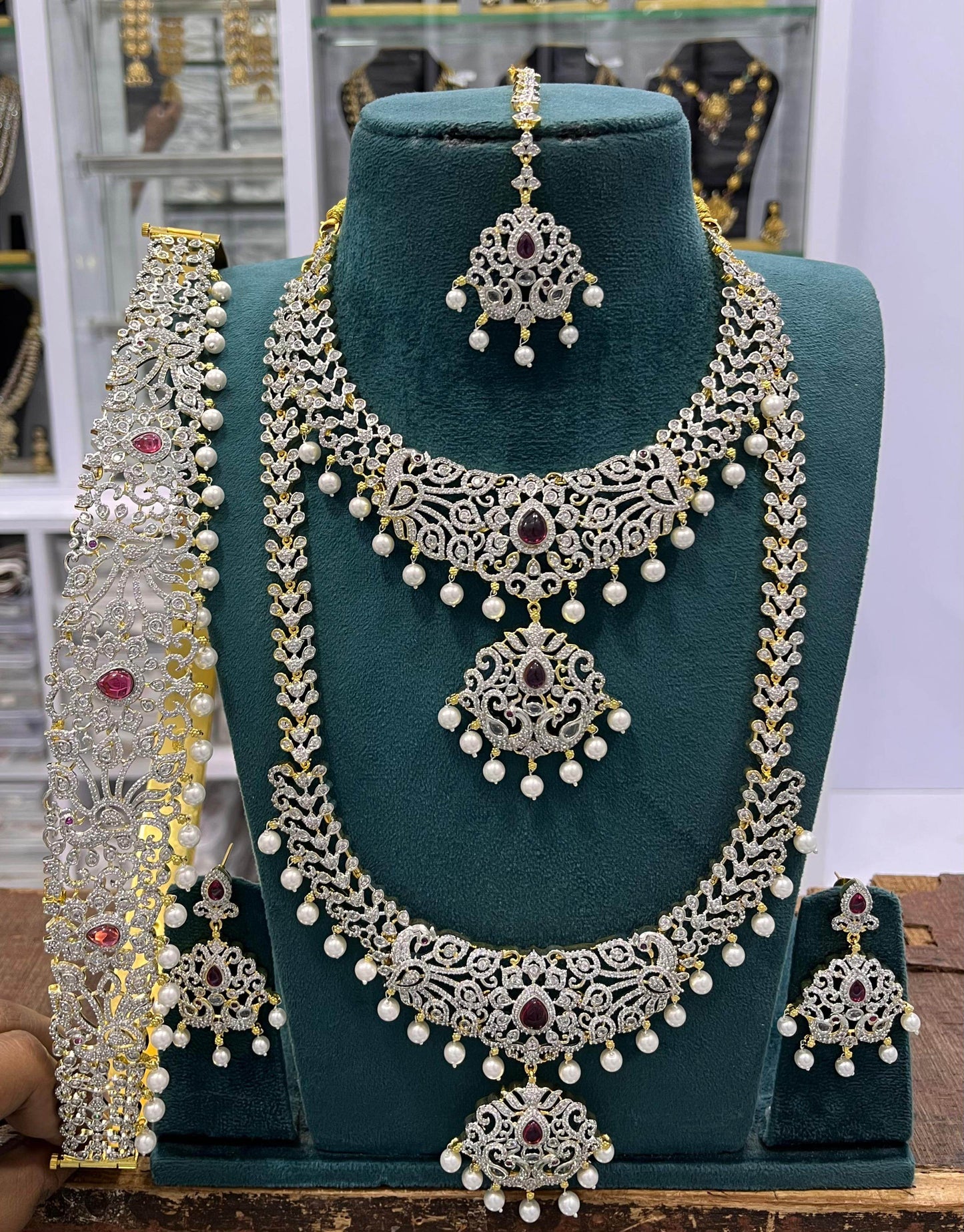 American Diamond Stones Bridal Combo Set - Nakshatra Jewels