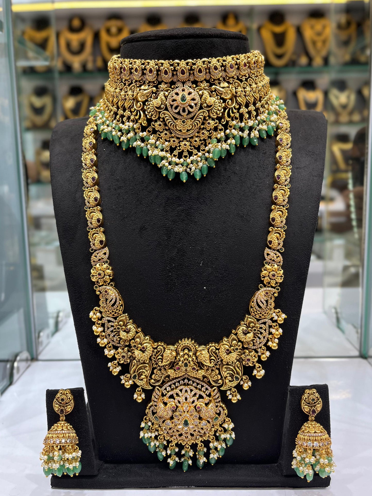 Nakshi Work with Kempu & AD Stones Bridal Combo Set