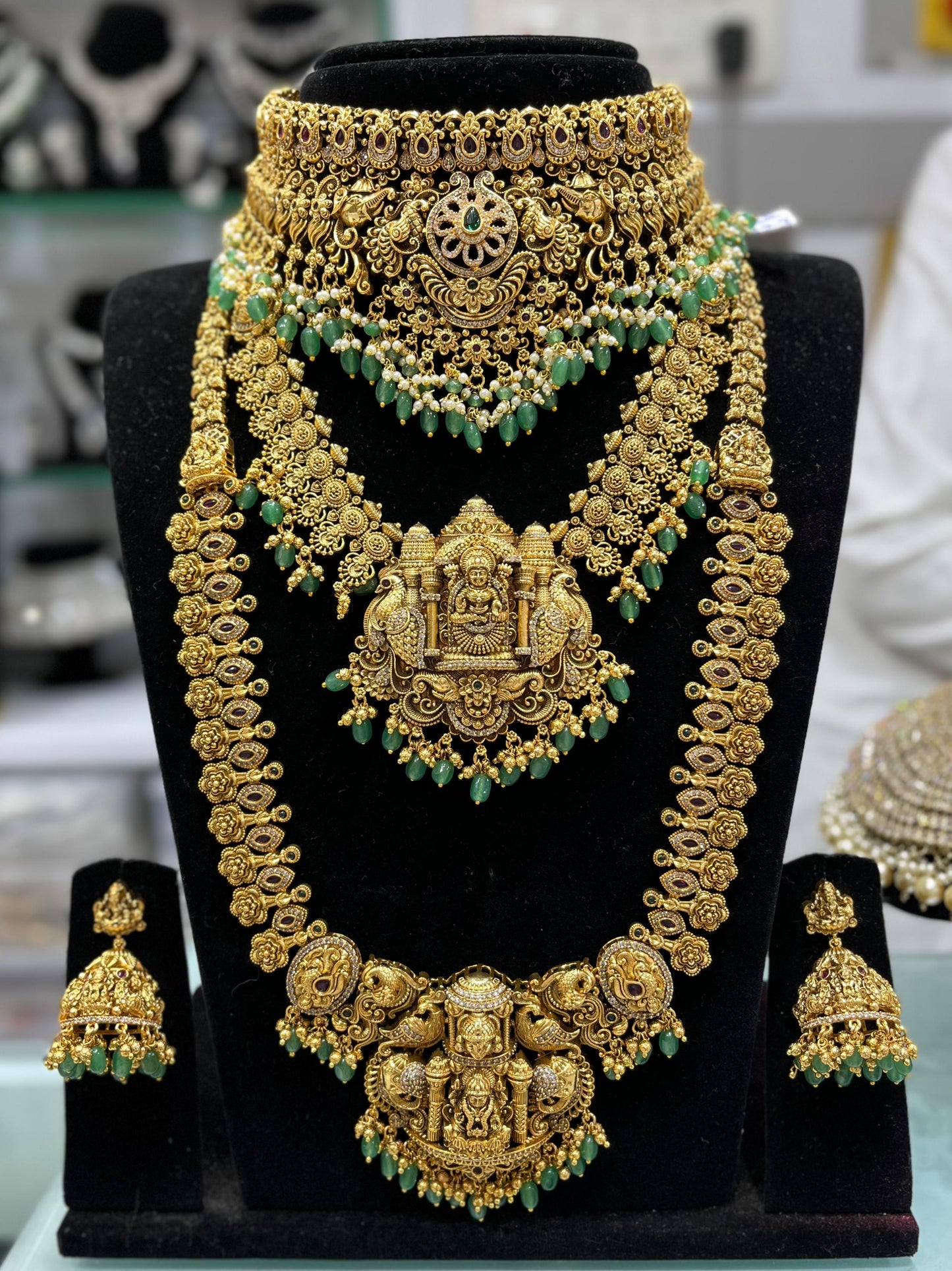 Nakshi Work with AD & Kempu Stones Bridal Combo Set