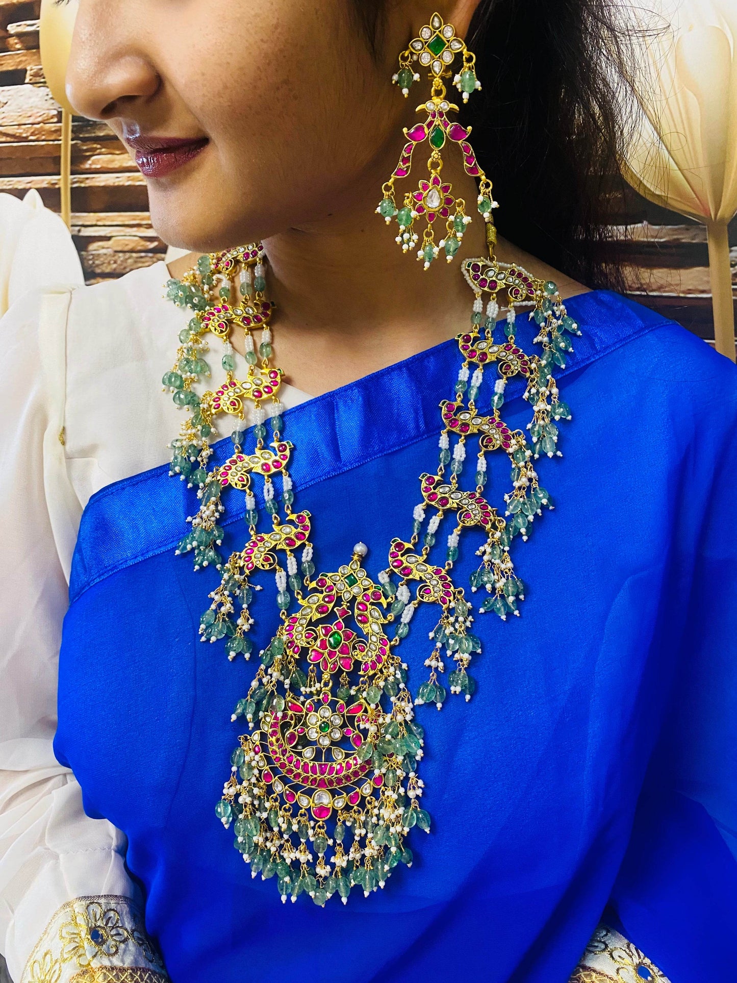 Jadau Kundan Stones Bridal Necklace (Gold Replica) - Nakshatra Jewels