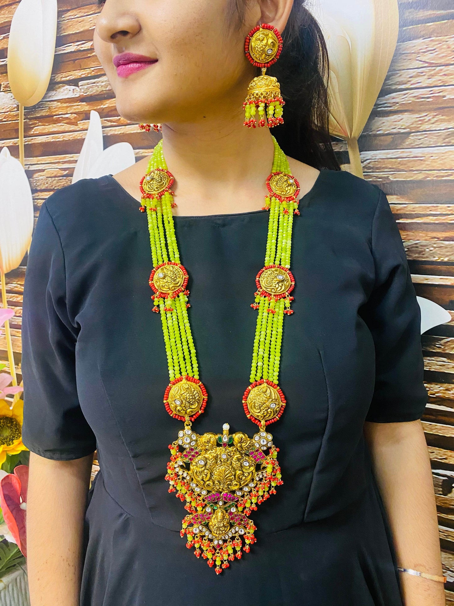 Jadau Kundan Stones with Precious Beads Bridal Haram (Silver Replica) - Nakshatra Jewels