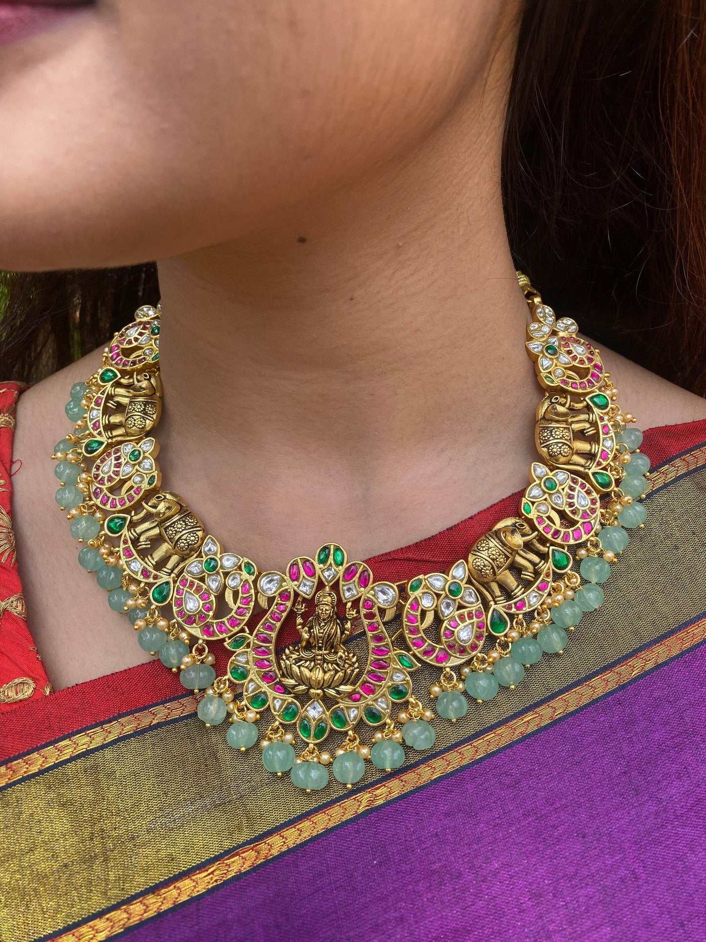 Jadau Kundan Stones Bridal Necklace (Laxmi Devi Necklace) - Nakshatra Jewels