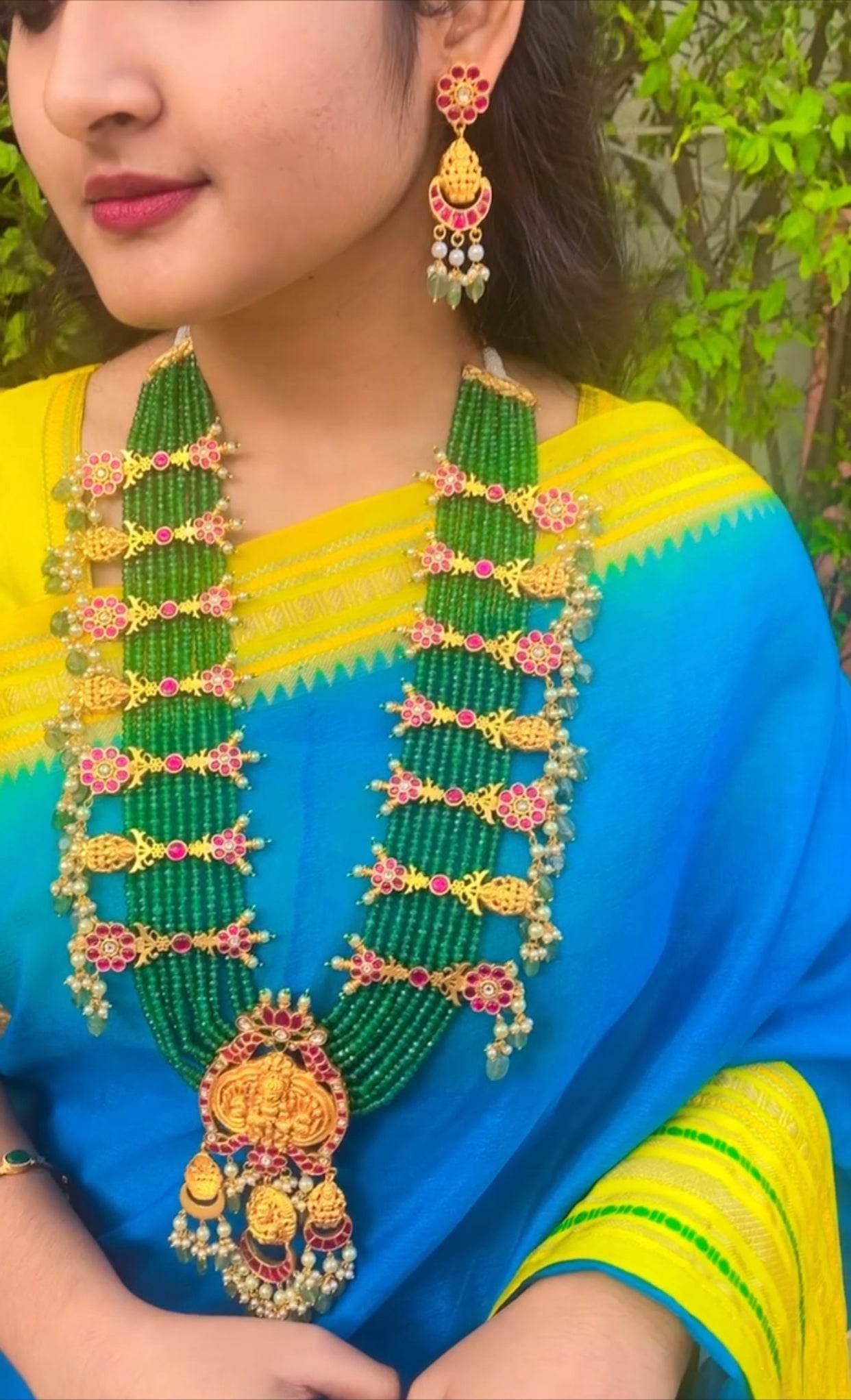 Jadau Kundan Stones with Semi Precious Beads Haram - Nakshatra Jewels