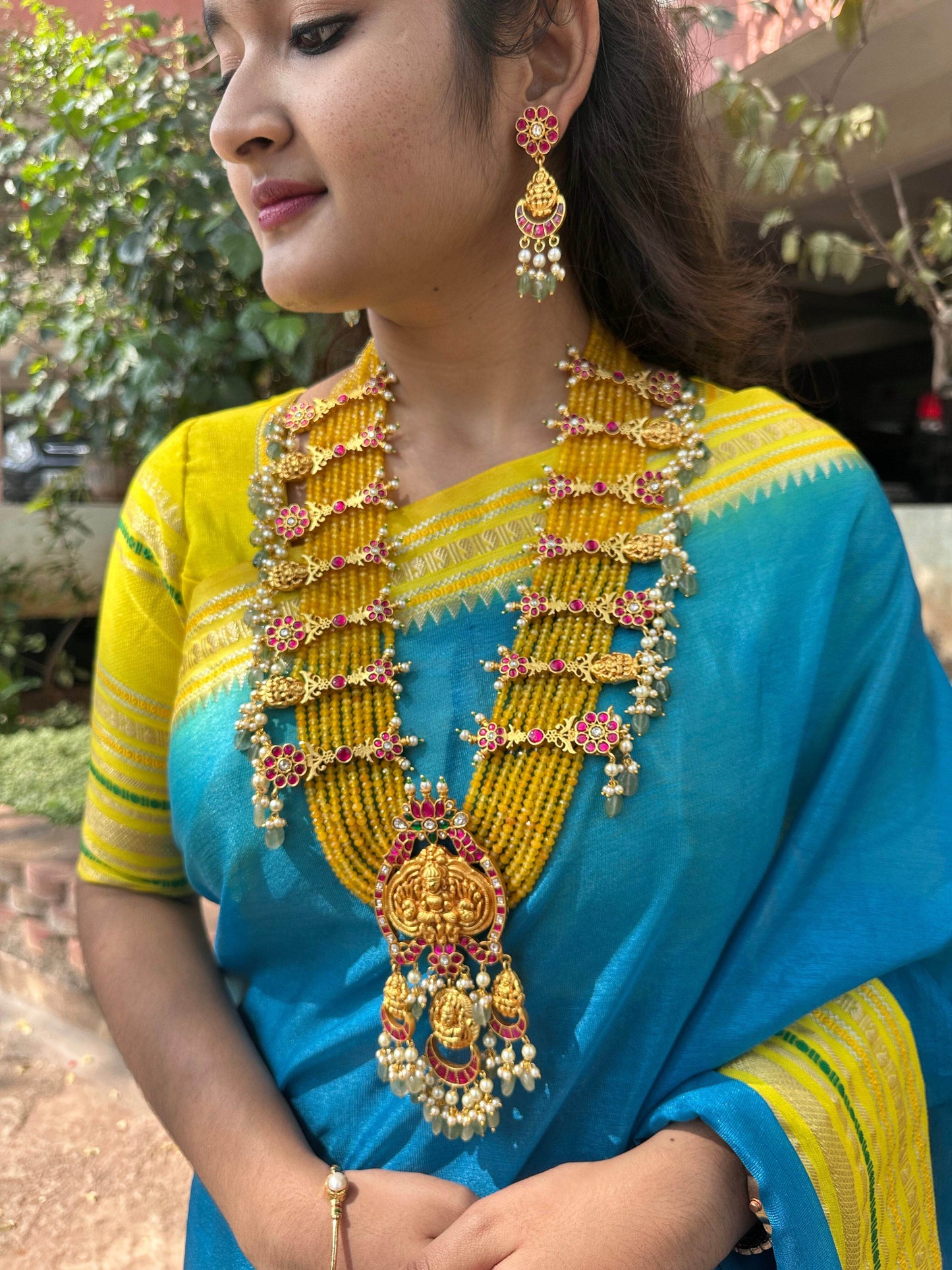 Jadau Kundan Stones with Semi Precious Beads Haram - Nakshatra Jewels