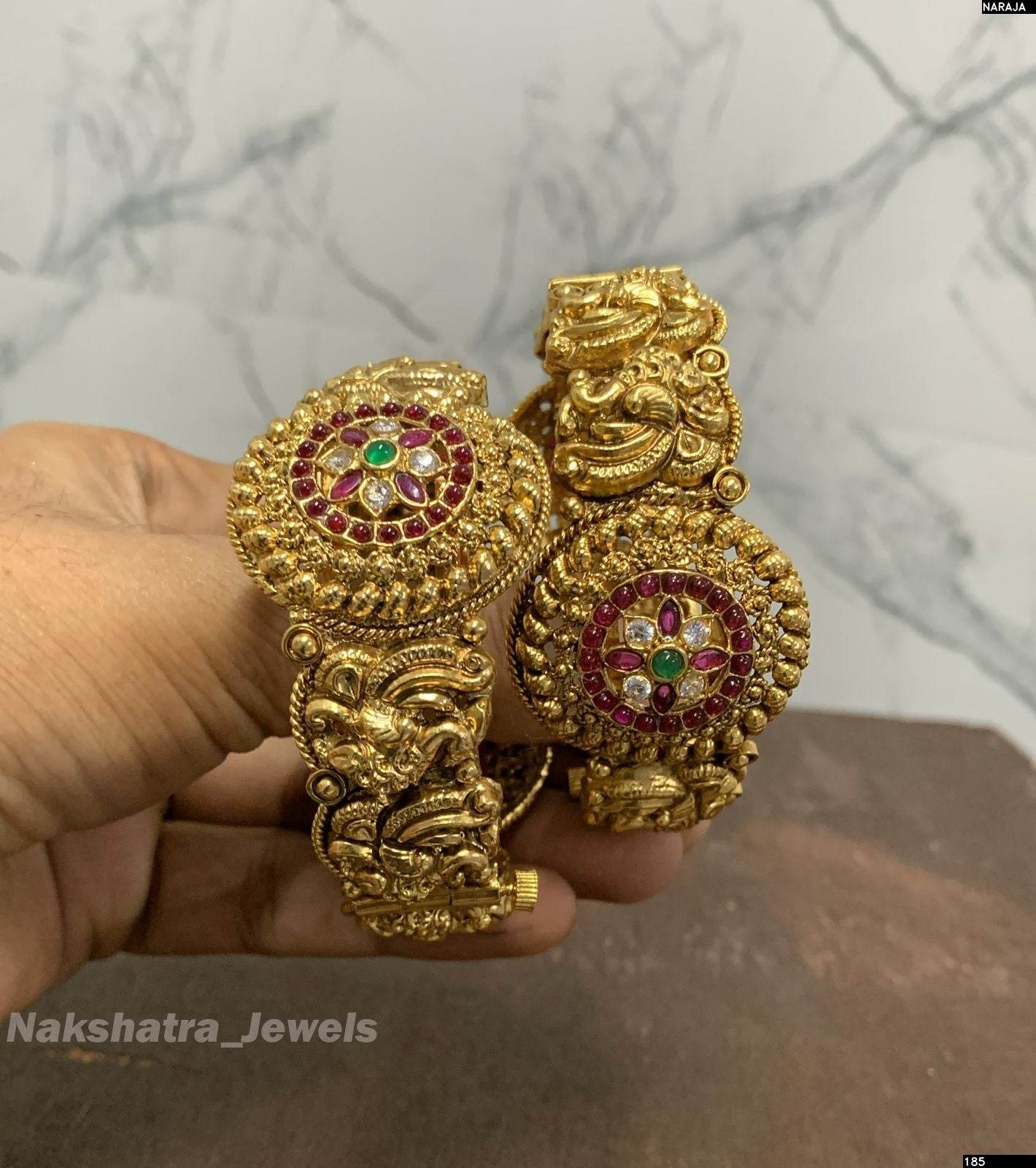 Nagasi Work with Kempu Stone Bangles - Nakshatra Jewels