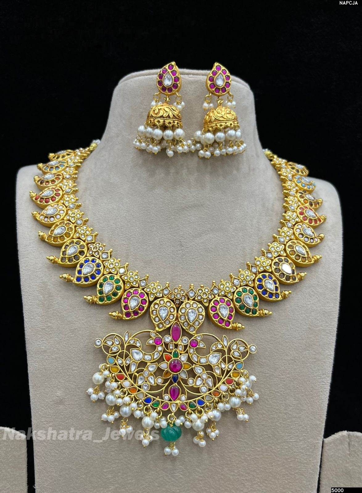 Jadau Kundan Stone Bridal Mango Haram - Nakshatra Jewels