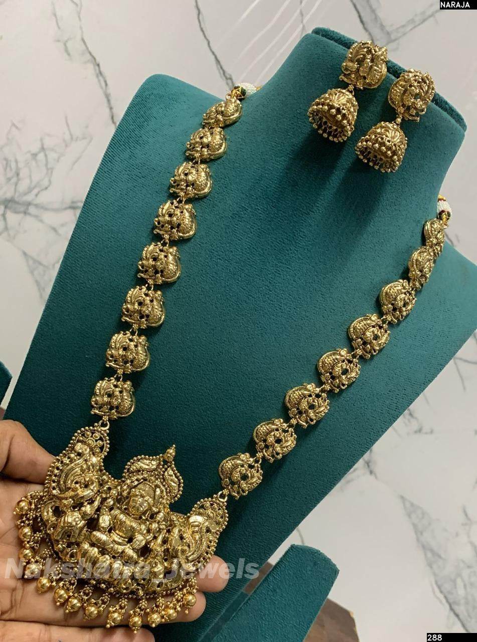 Nagasi Work with Kempu Stones Bridal Haram - Nakshatra Jewels