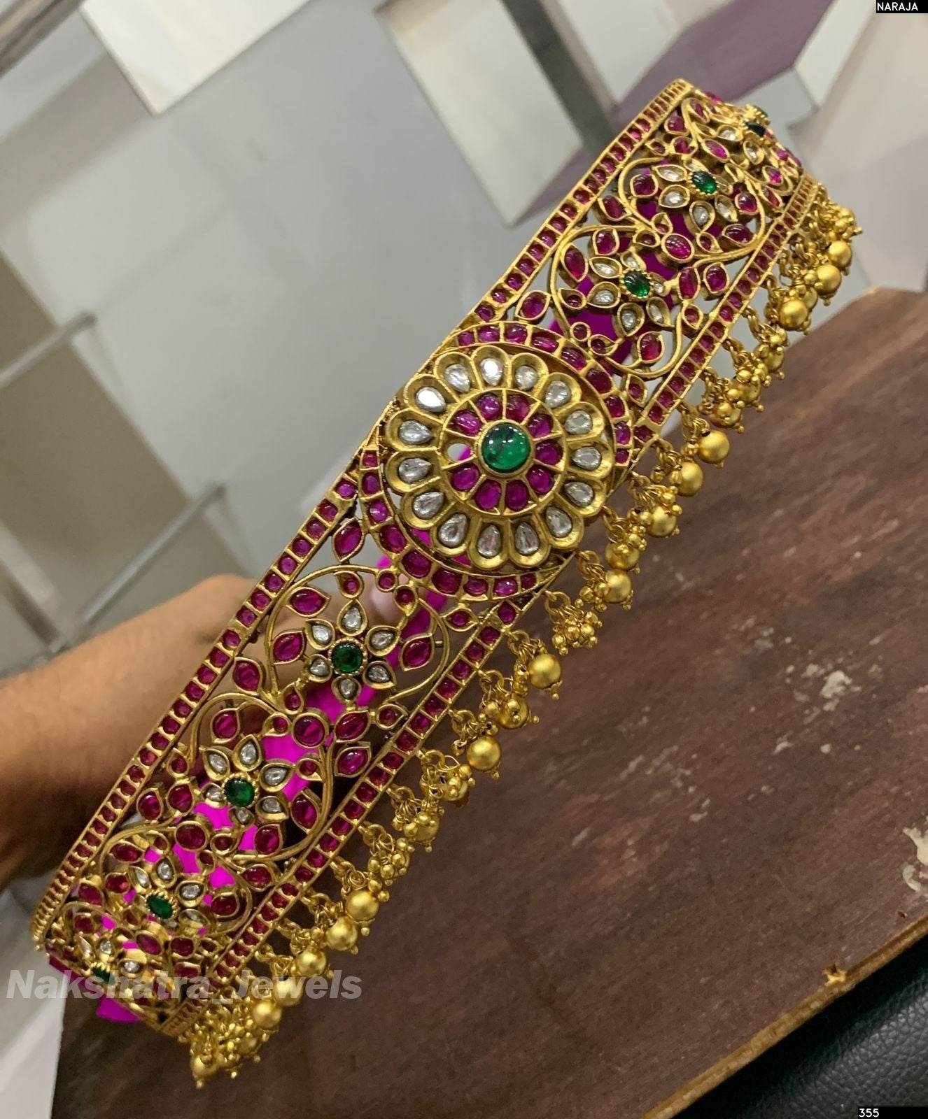 Nagasi Work with Kempu Stones Bridal Hip Belt - Nakshatra Jewels
