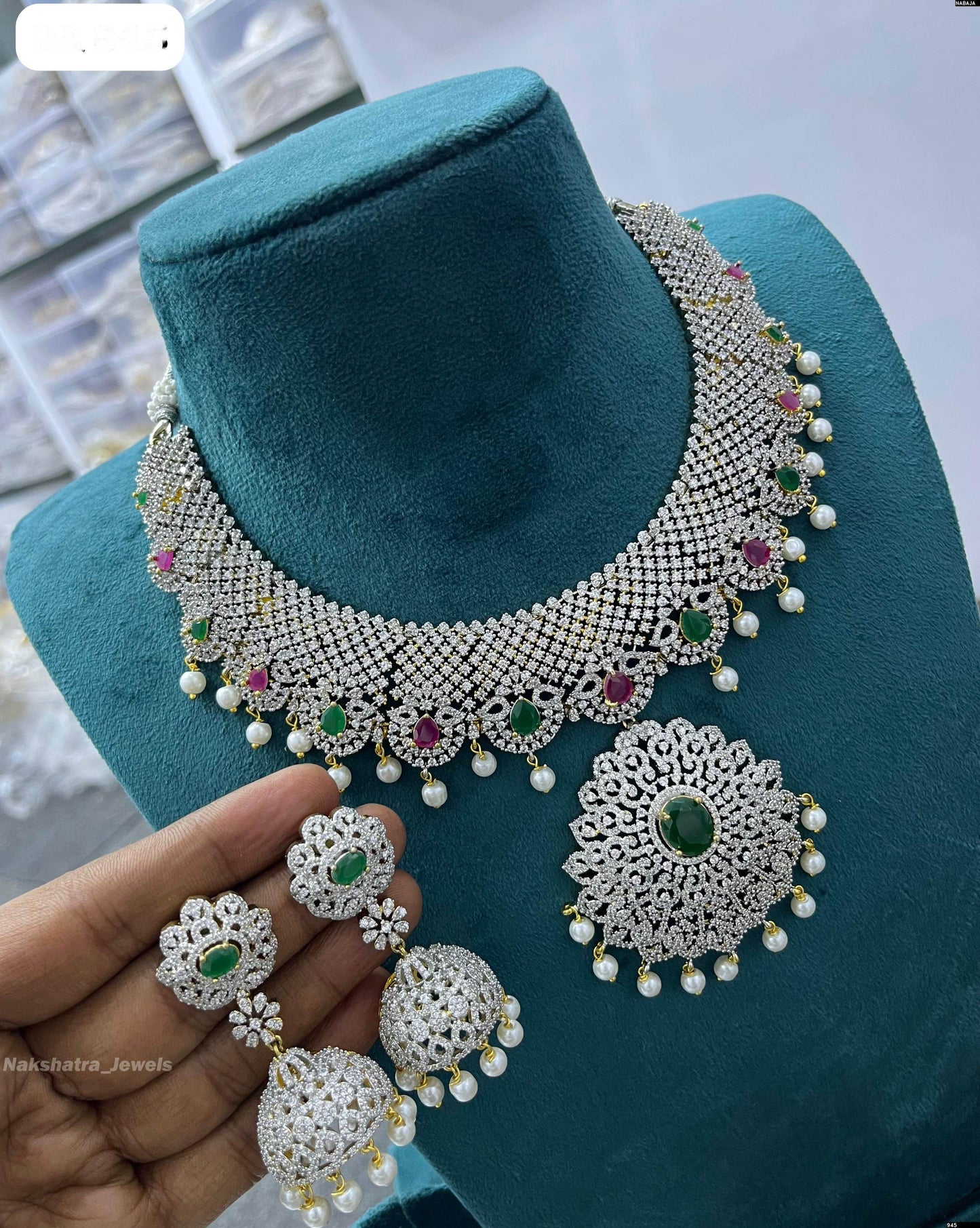 American Diamond Stones Bridal Necklace - Nakshatra Jewels