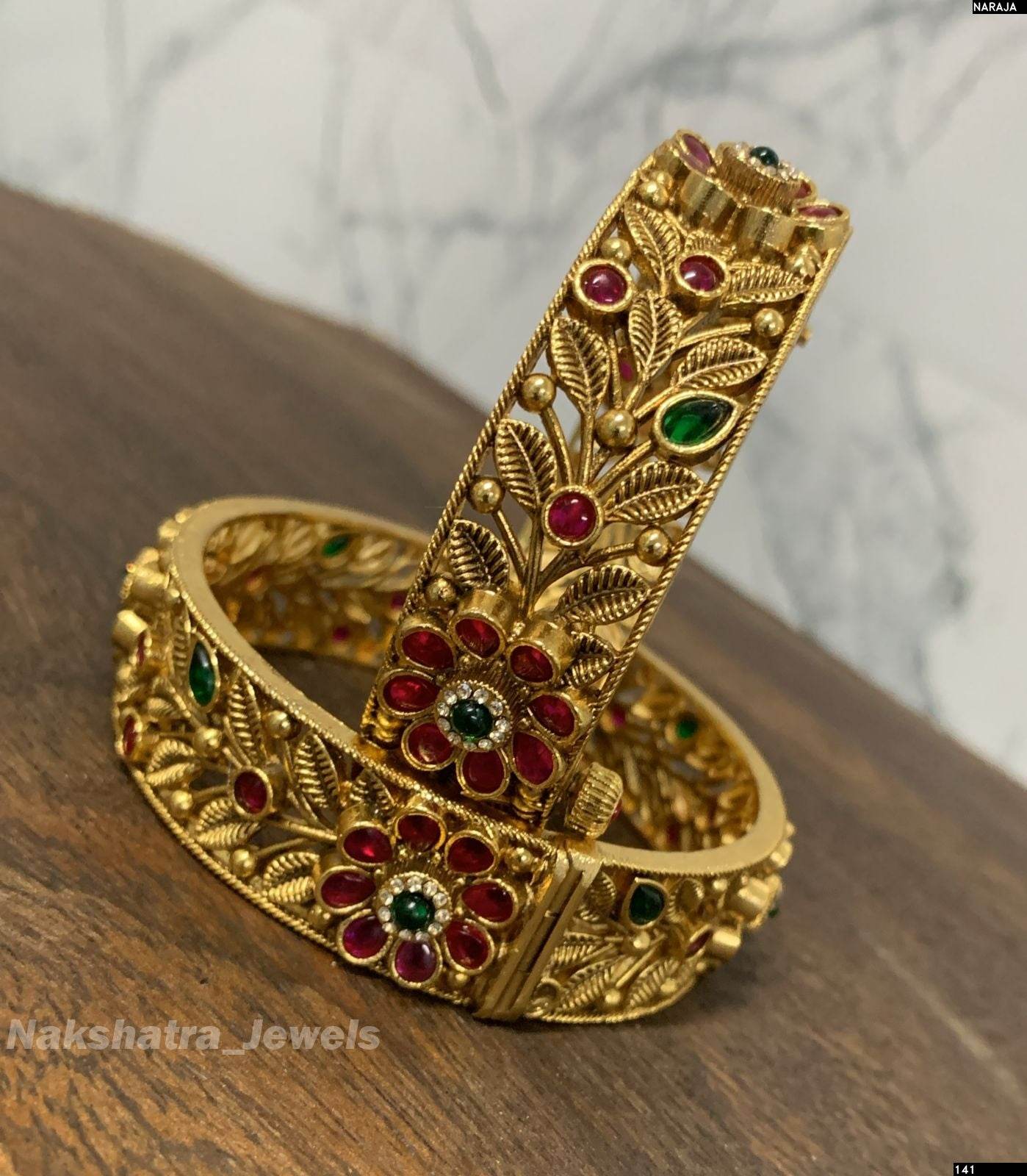 Nagasi Work with Kempu Stones Bangles - Nakshatra Jewels