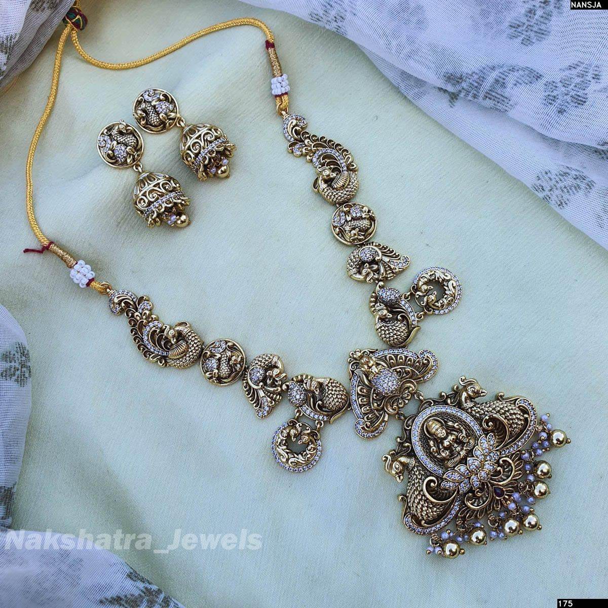 Nakshi Work with AD Stones Necklace - Nakshatra Jewels