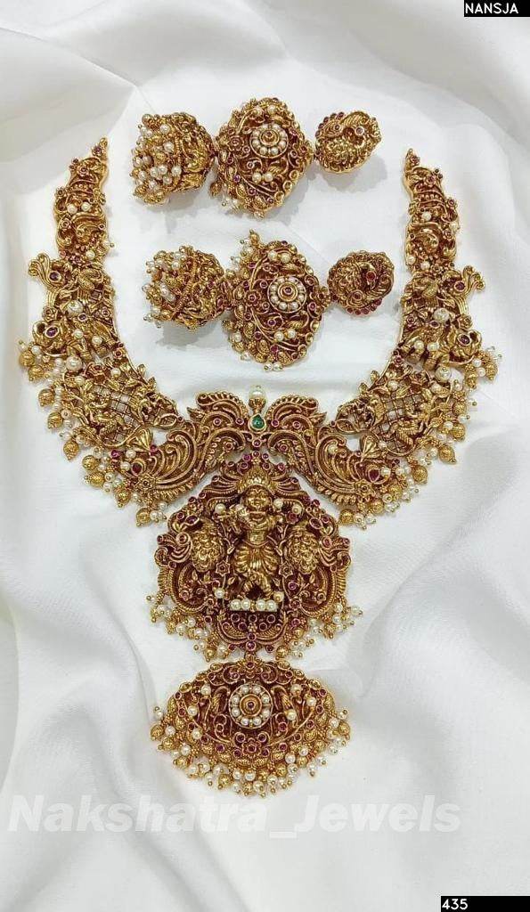Nakshi Work with AD & Kempu Stones Bridal Haram - Nakshatra Jewels