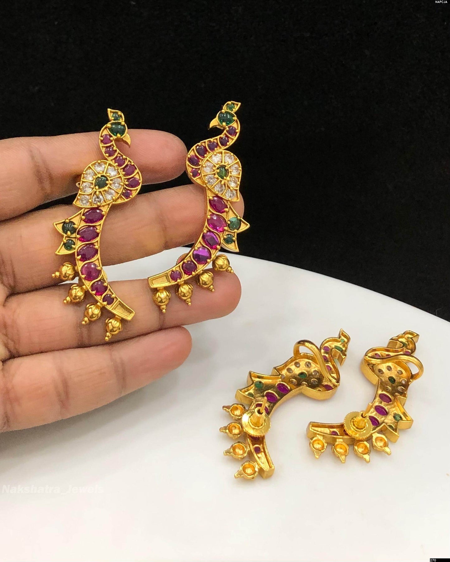 Nagasi Work with Kempu Stones Earrings - Nakshatra Jewels