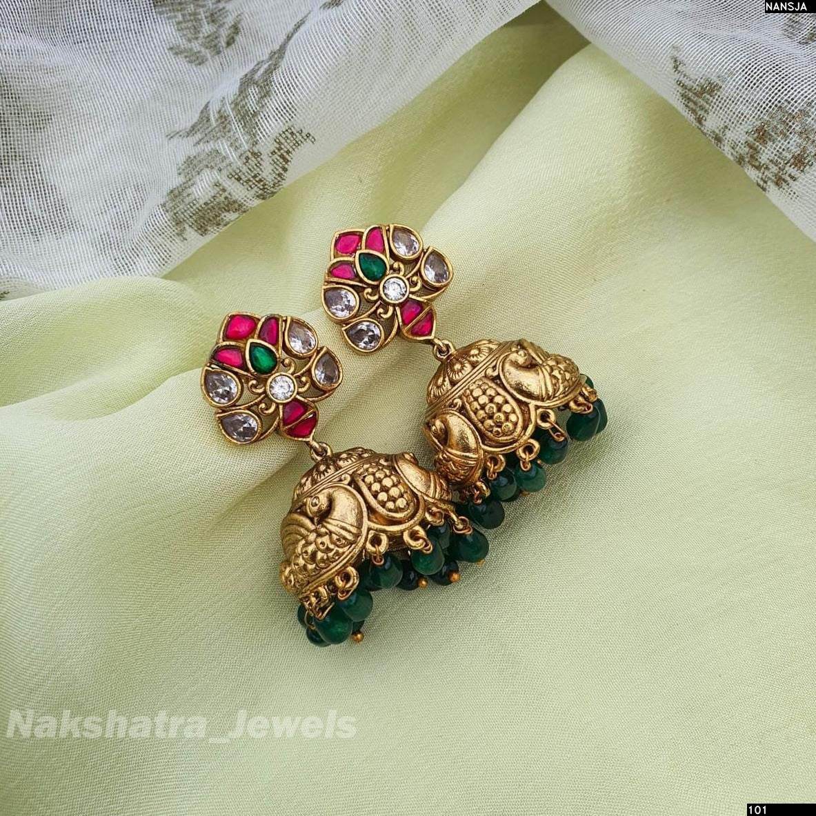 Jadau Kundan Stones Nakshi Earrings - Nakshatra Jewels