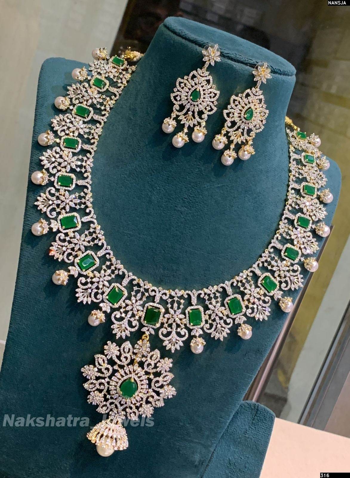 American Diamond Stones Bridal Haram - Nakshatra Jewels