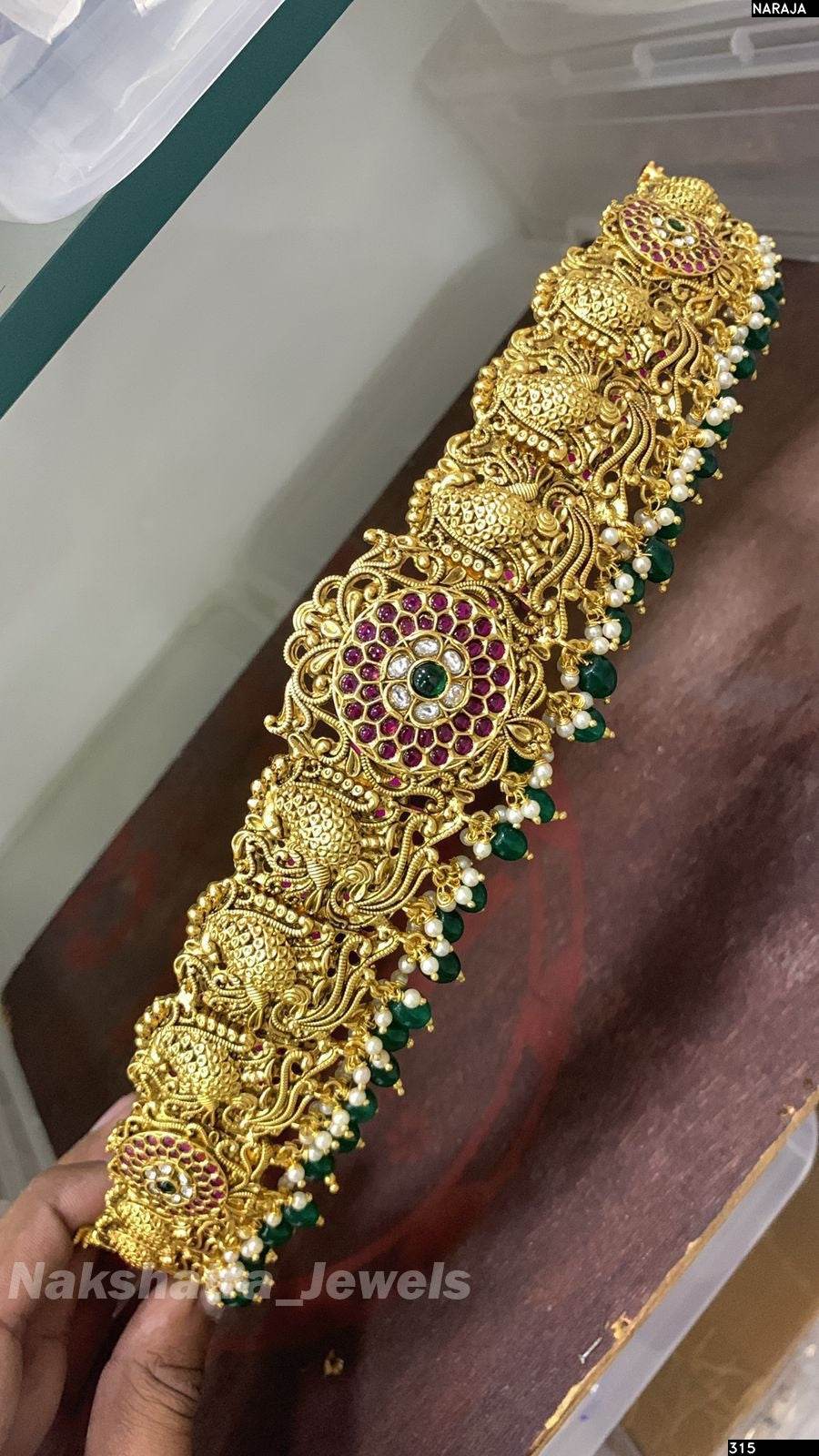 Nagasi Work with Kempu Stones Bridal Hip Belt - Nakshatra Jewels