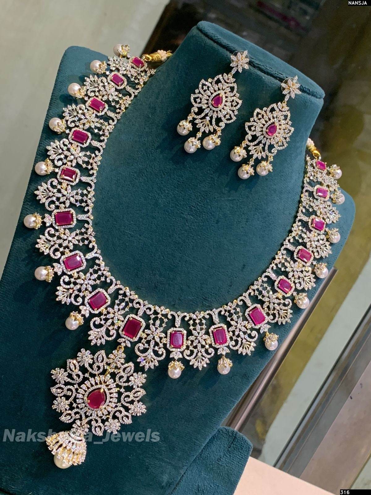 American Diamond Stones Bridal Haram - Nakshatra Jewels