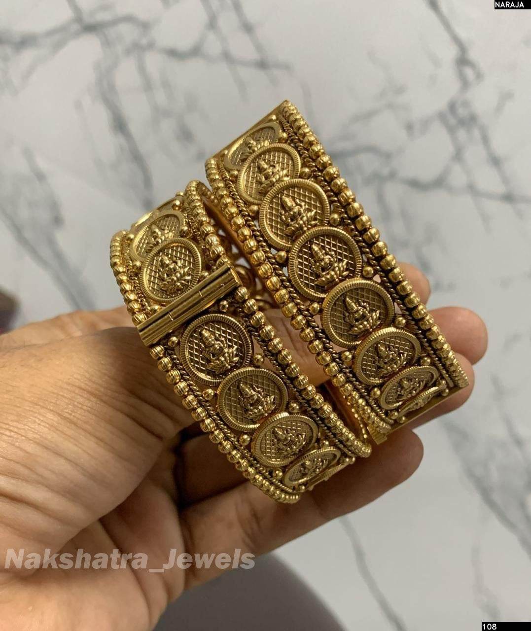 Nagasi work with Kempu Stones Kasu Bangle - Nakshatra Jewels