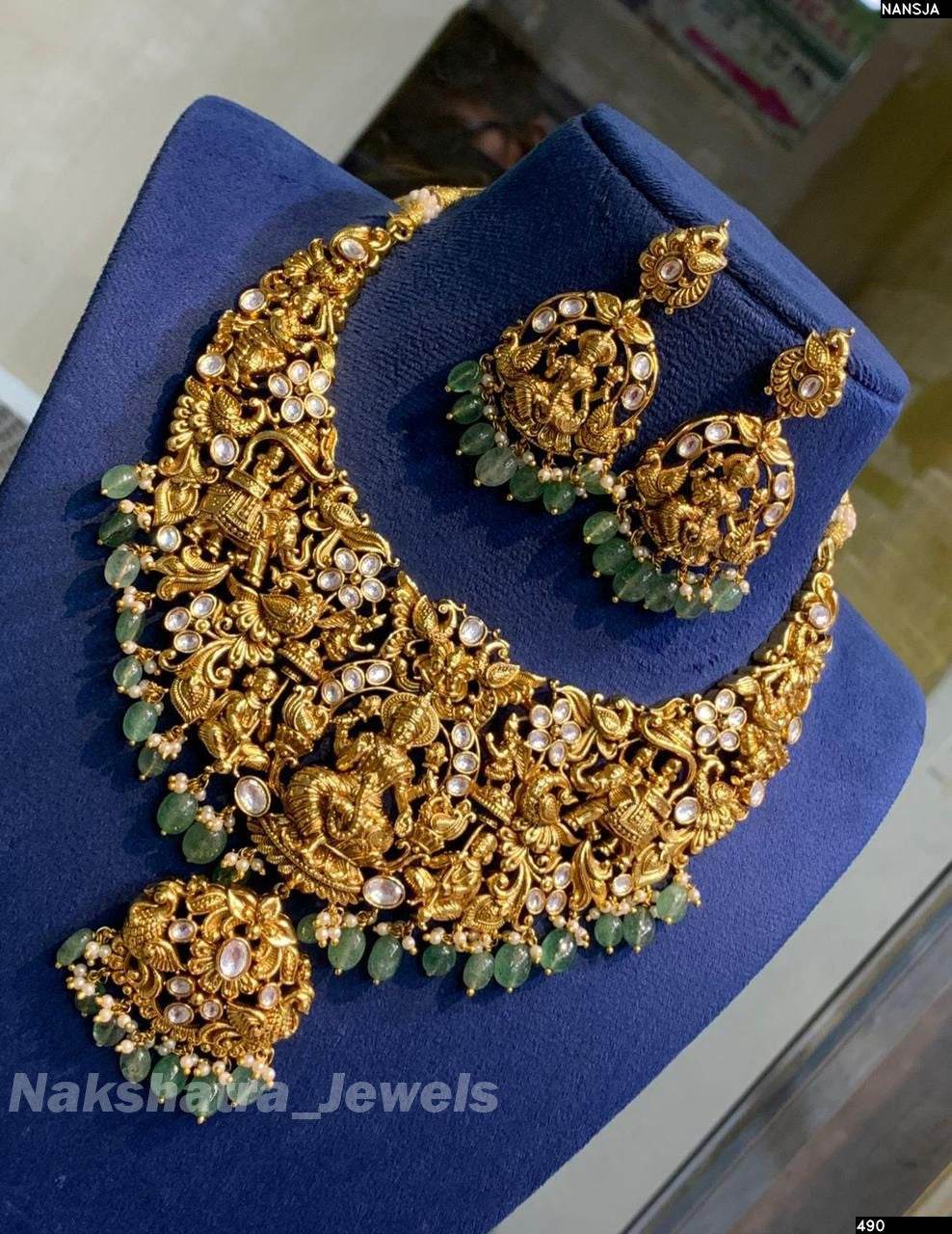 Nakshi Work with Moissanite Stones Bridal Necklace - Nakshatra Jewels