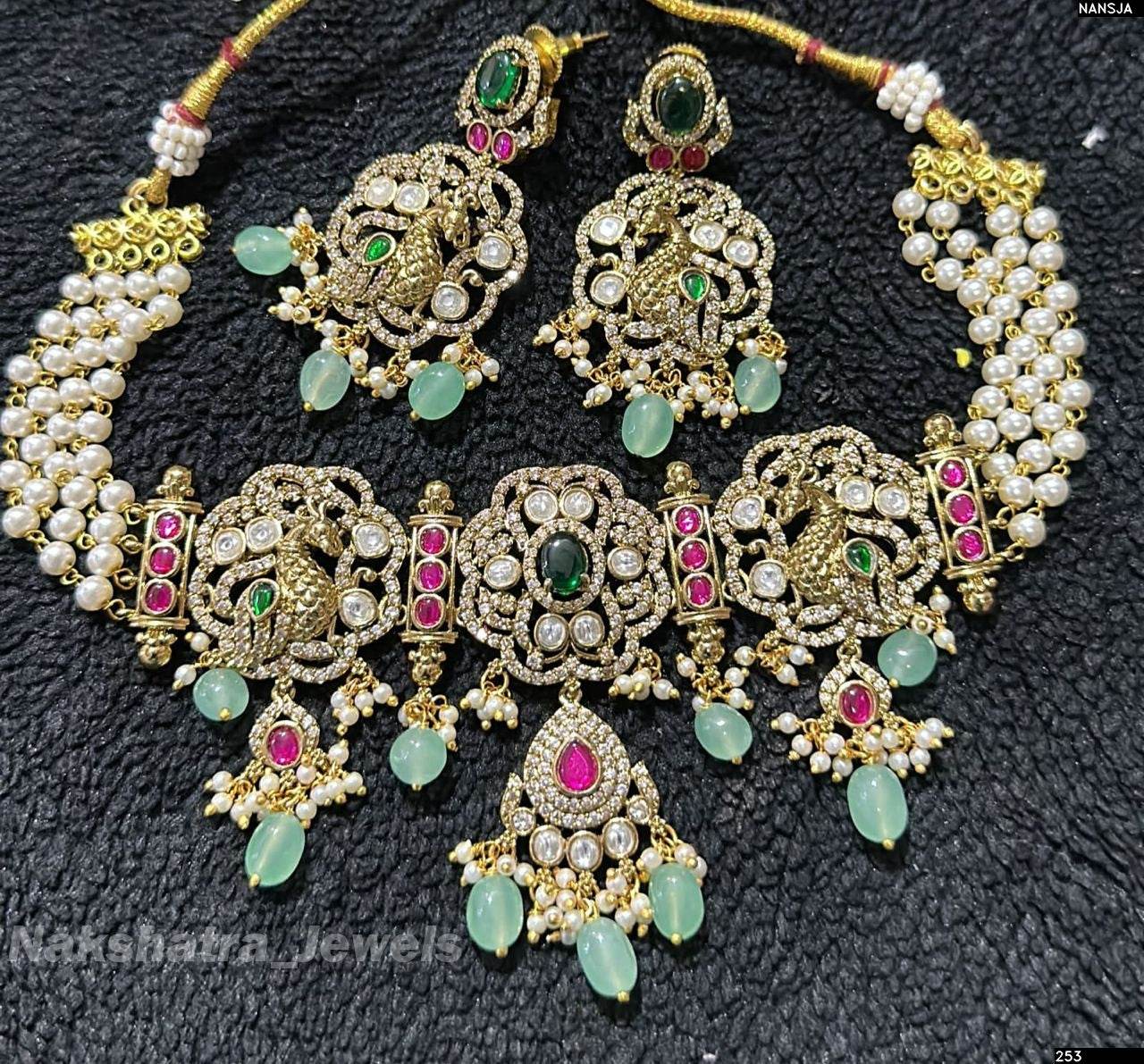 Victorian Polish AD & Jadau Stones Bridal Choker - Nakshatra Jewels